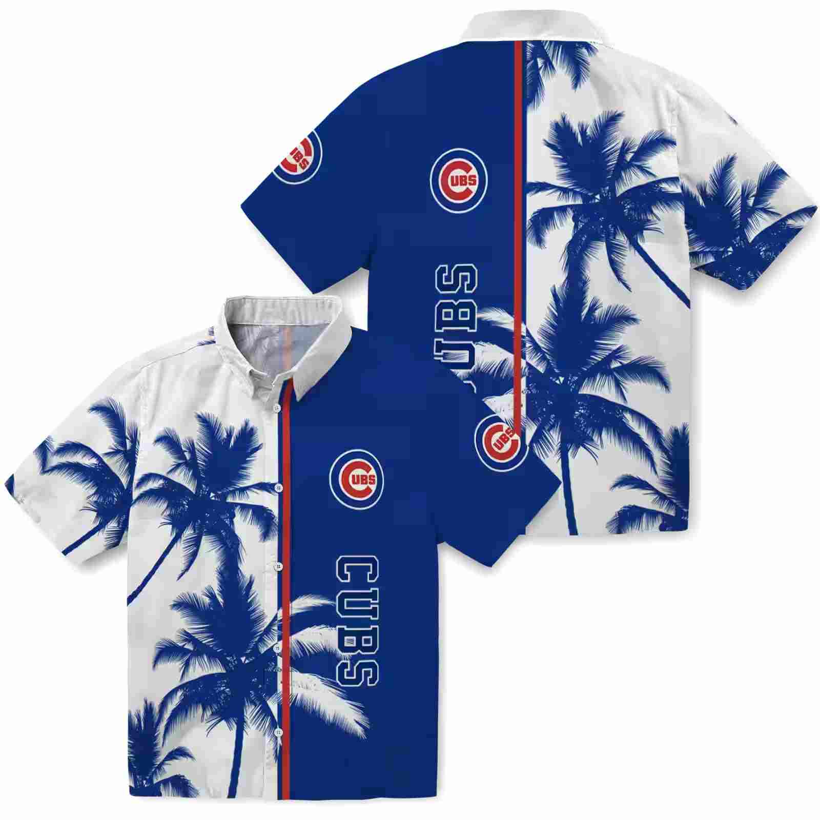 chicago cubs palm trees blue white hawaiian shirt high quality