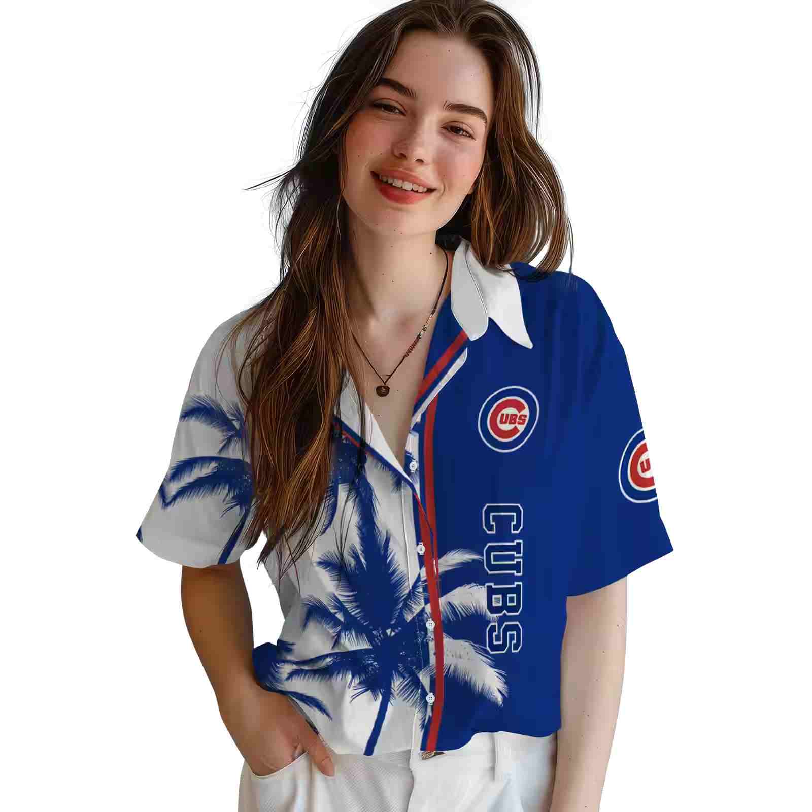 chicago cubs palm trees blue white hawaiian shirt latest model