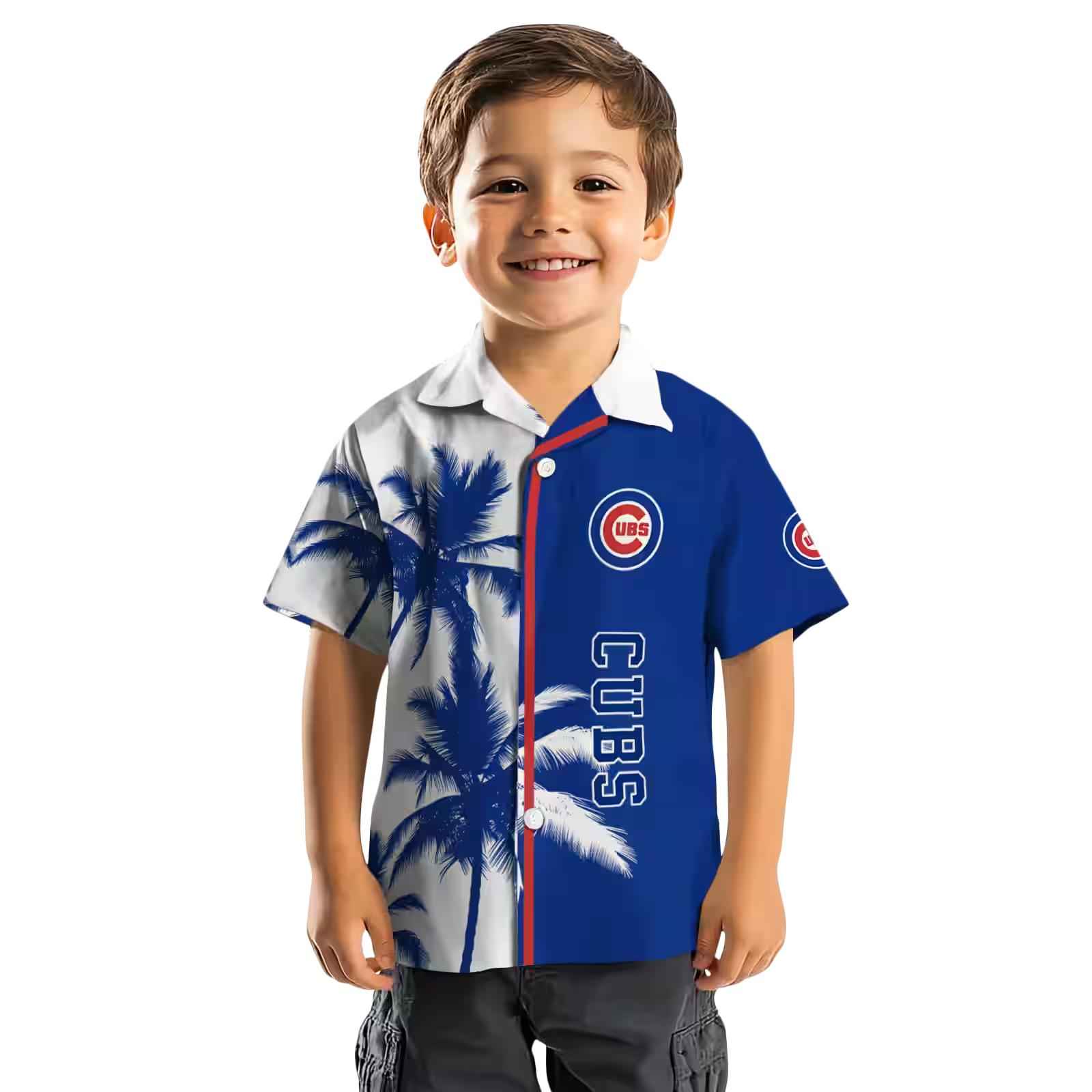 chicago cubs palm trees blue white hawaiian shirt top rated