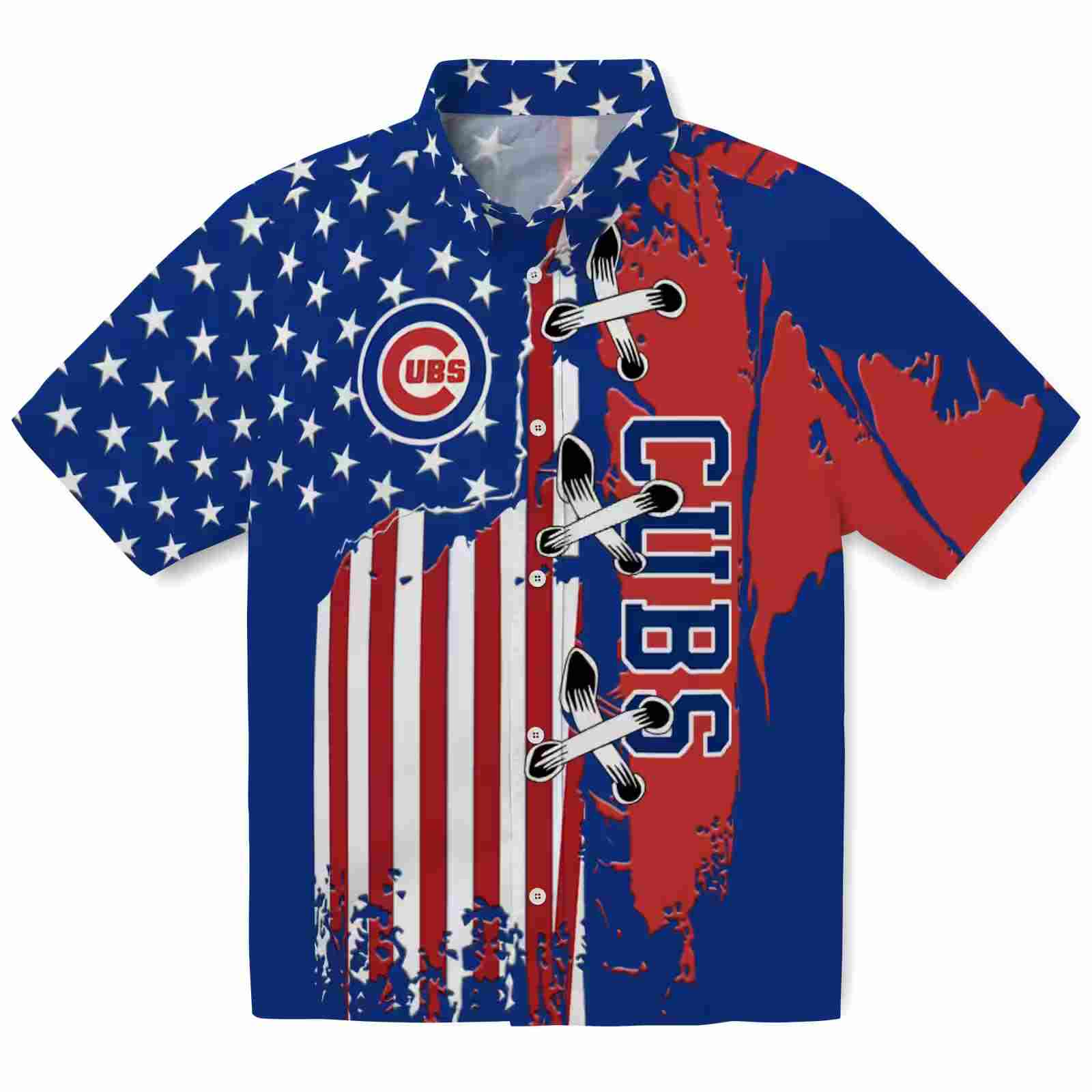 Chicago Cubs Stitched Flag Blue Hawaiian Shirt