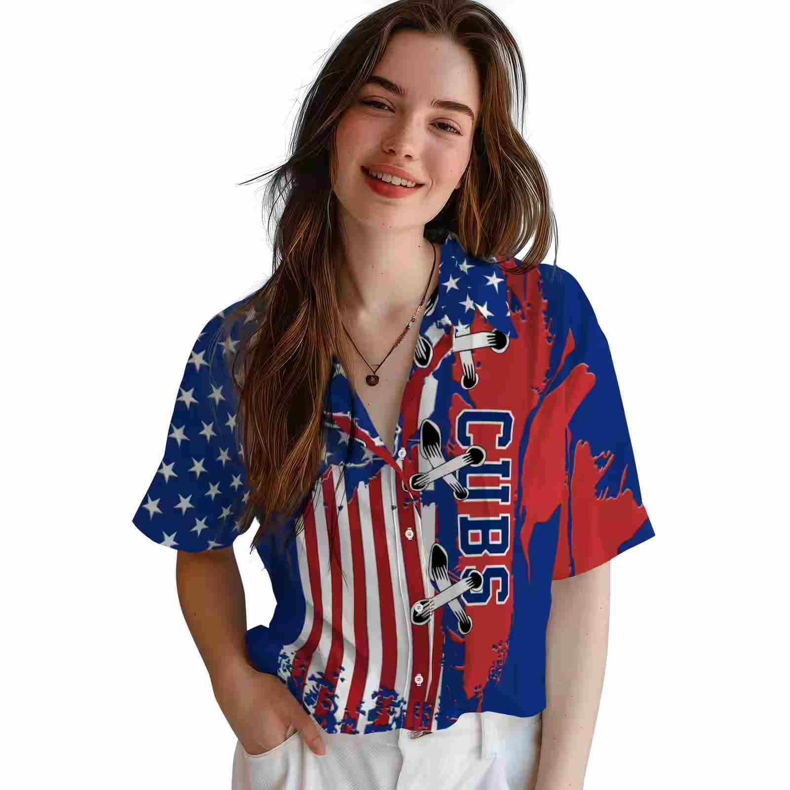 chicago cubs stitched flag blue hawaiian shirt latest model