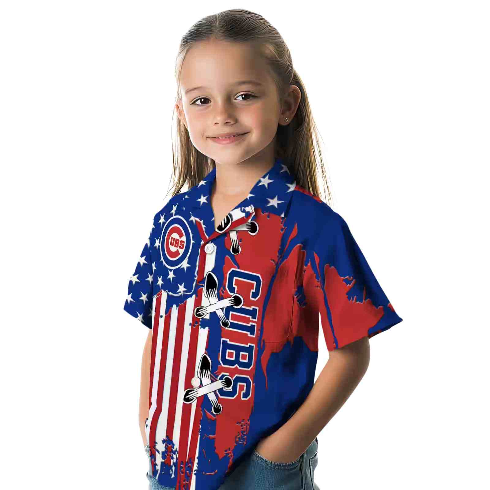 chicago cubs stitched flag blue hawaiian shirt premium grade