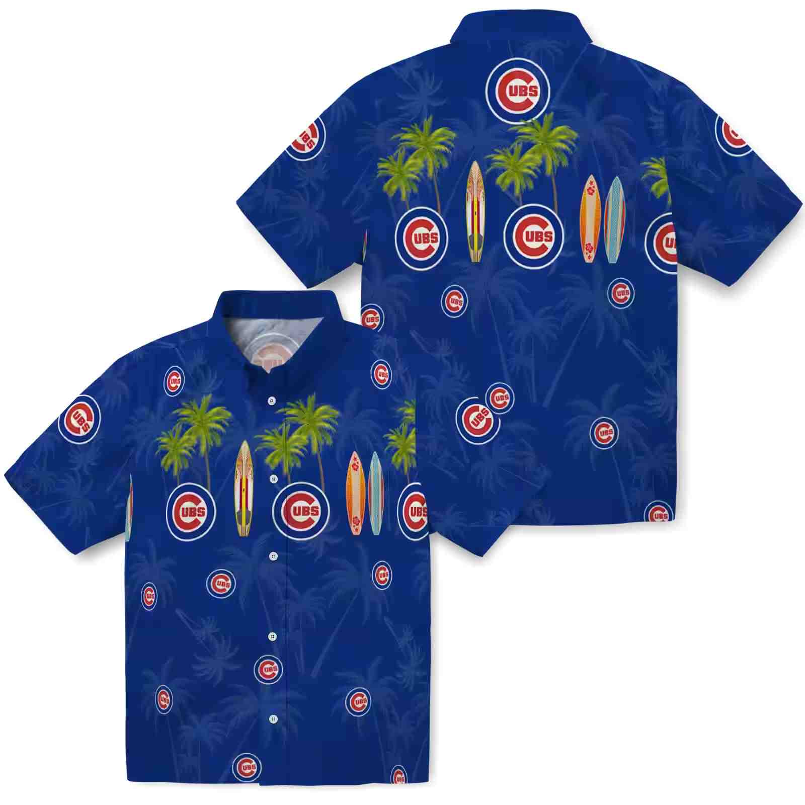 chicago cubs surfboard palm blue hawaiian shirt high quality