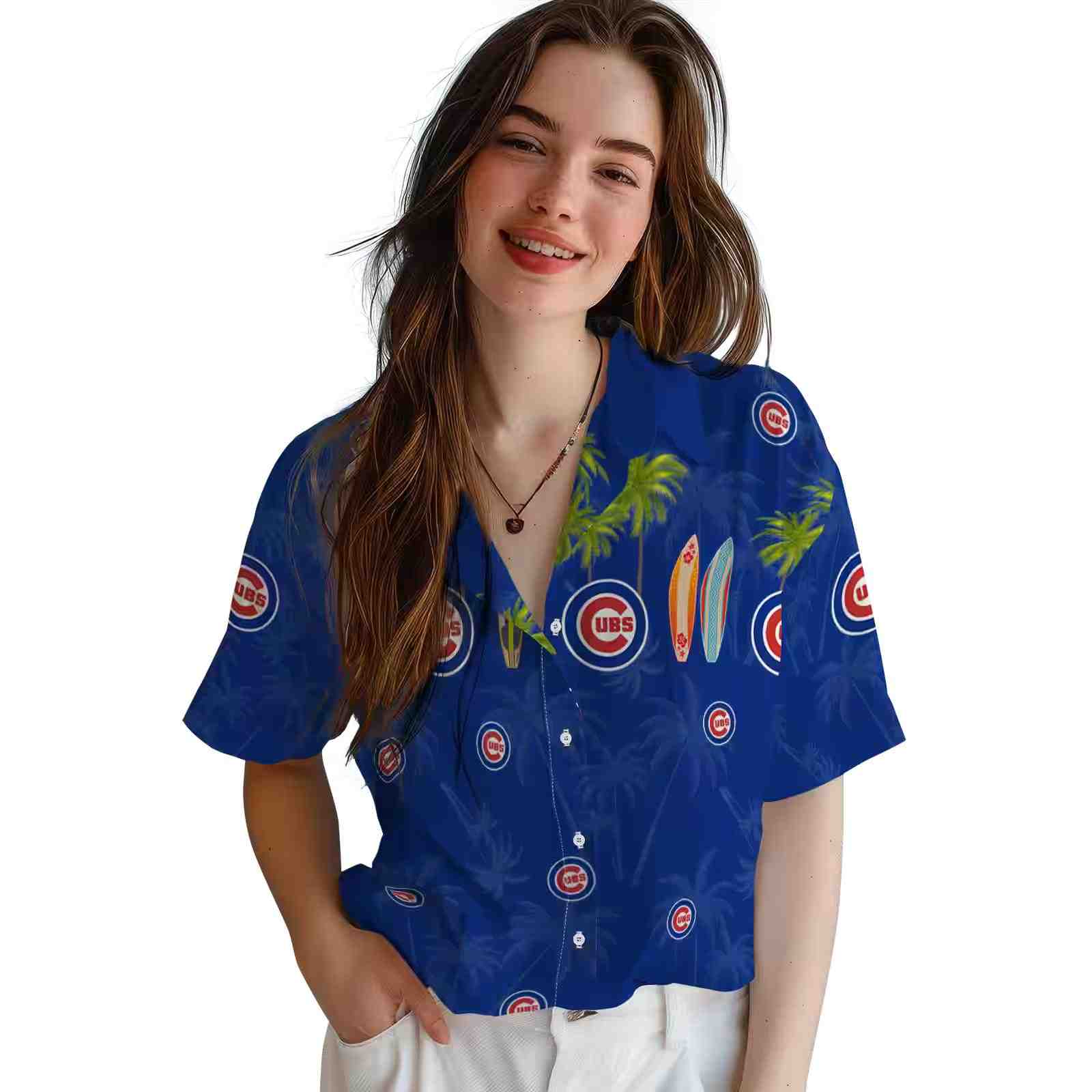 chicago cubs surfboard palm blue hawaiian shirt latest model