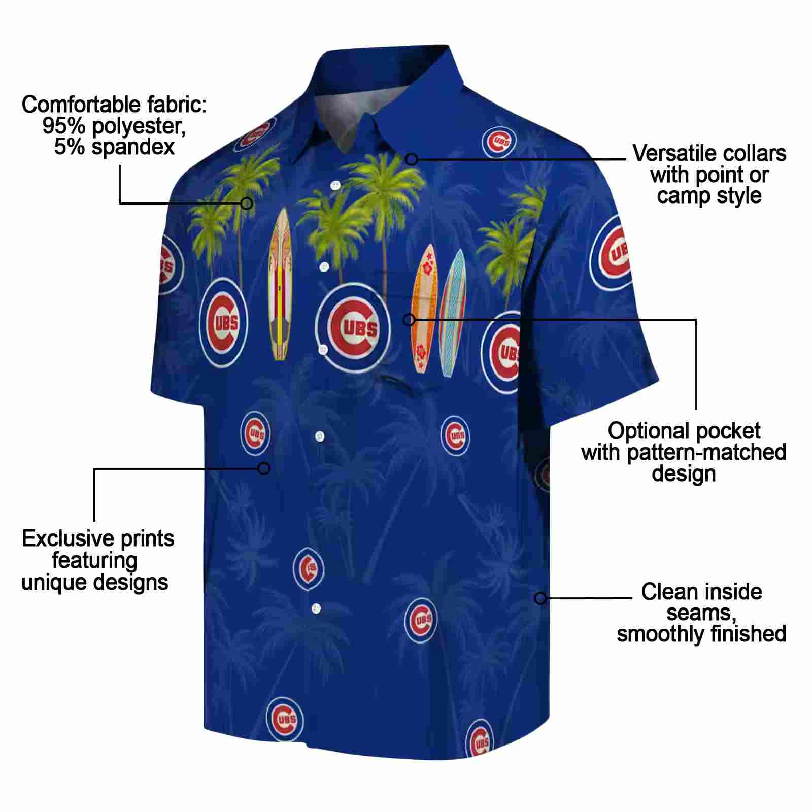 chicago cubs surfboard palm blue hawaiian shirt new arrival