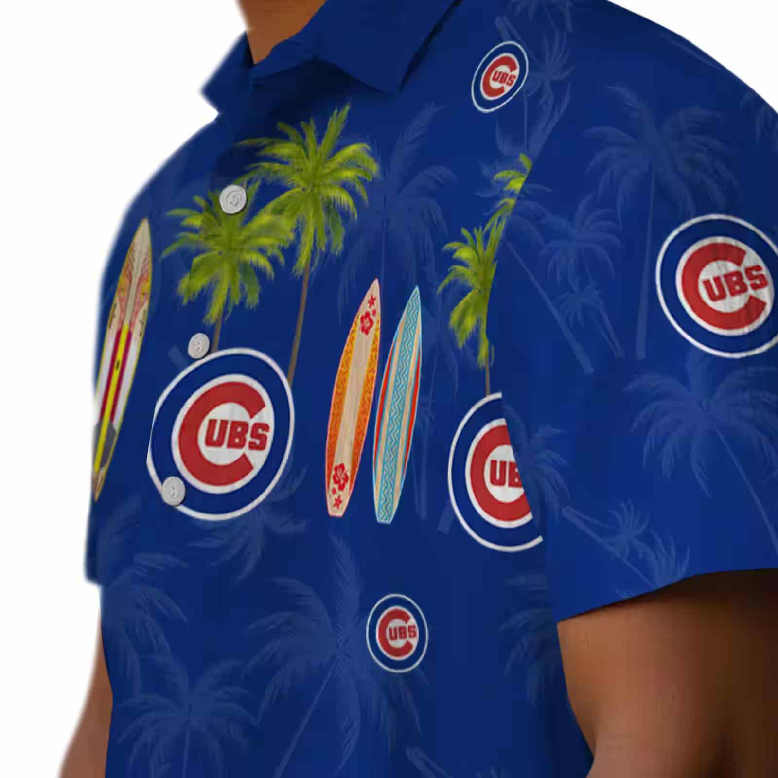 chicago cubs surfboard palm blue hawaiian shirt trendy