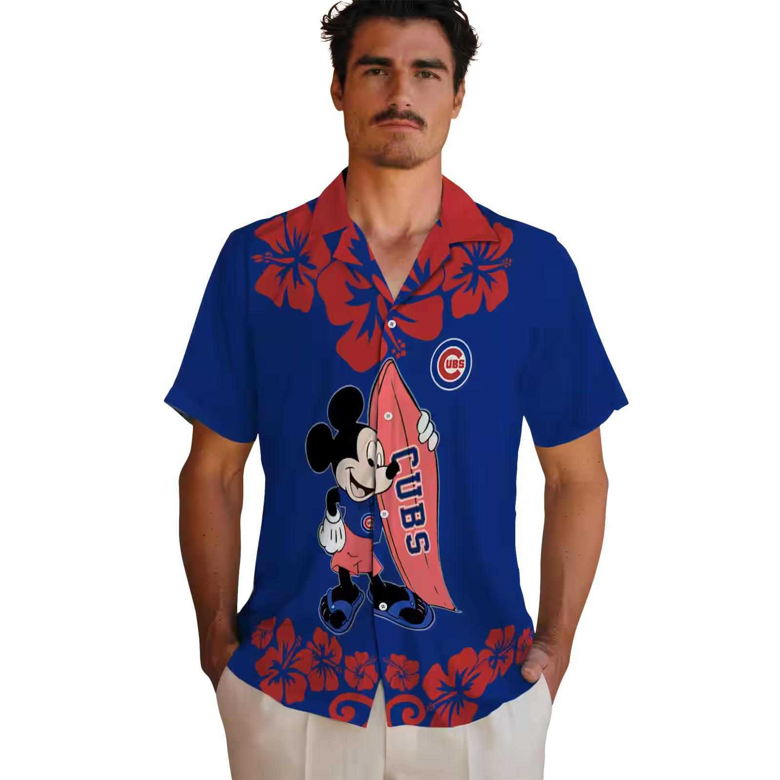 chicago cubs surfing mickey blue hawaiian shirt fashion forward