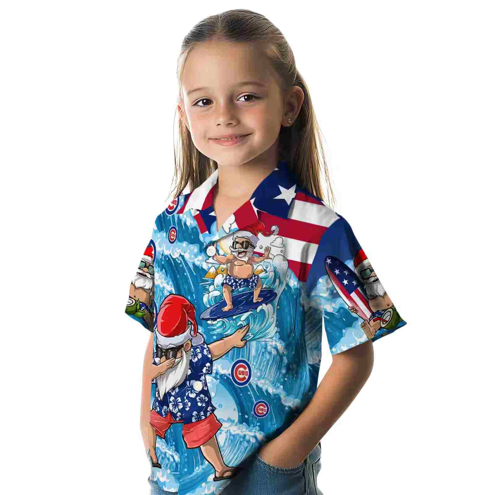 chicago cubs surfing santa blue hawaiian shirt premium grade