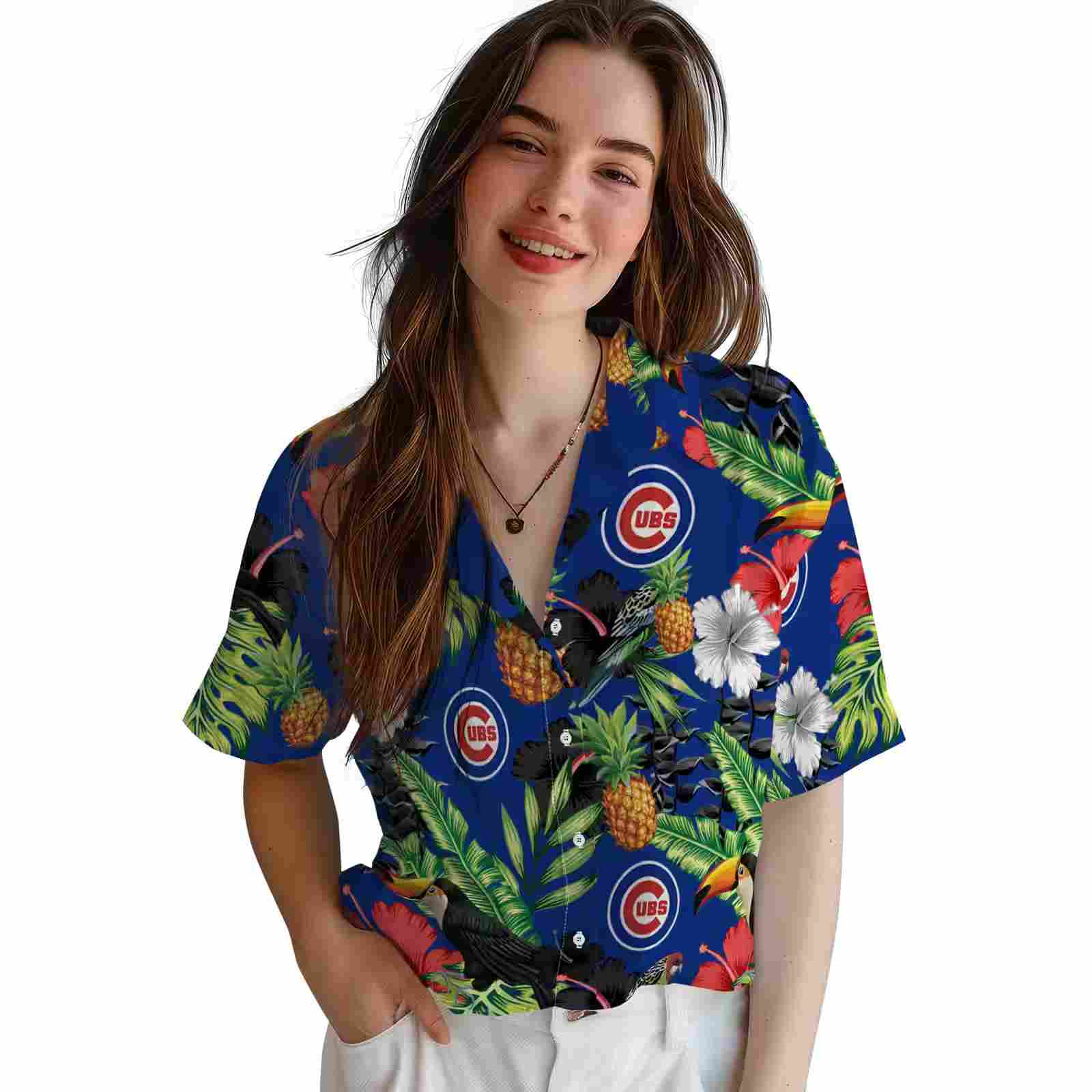 chicago cubs toucan hibiscus pineapple blue green hawaiian shirt latest model