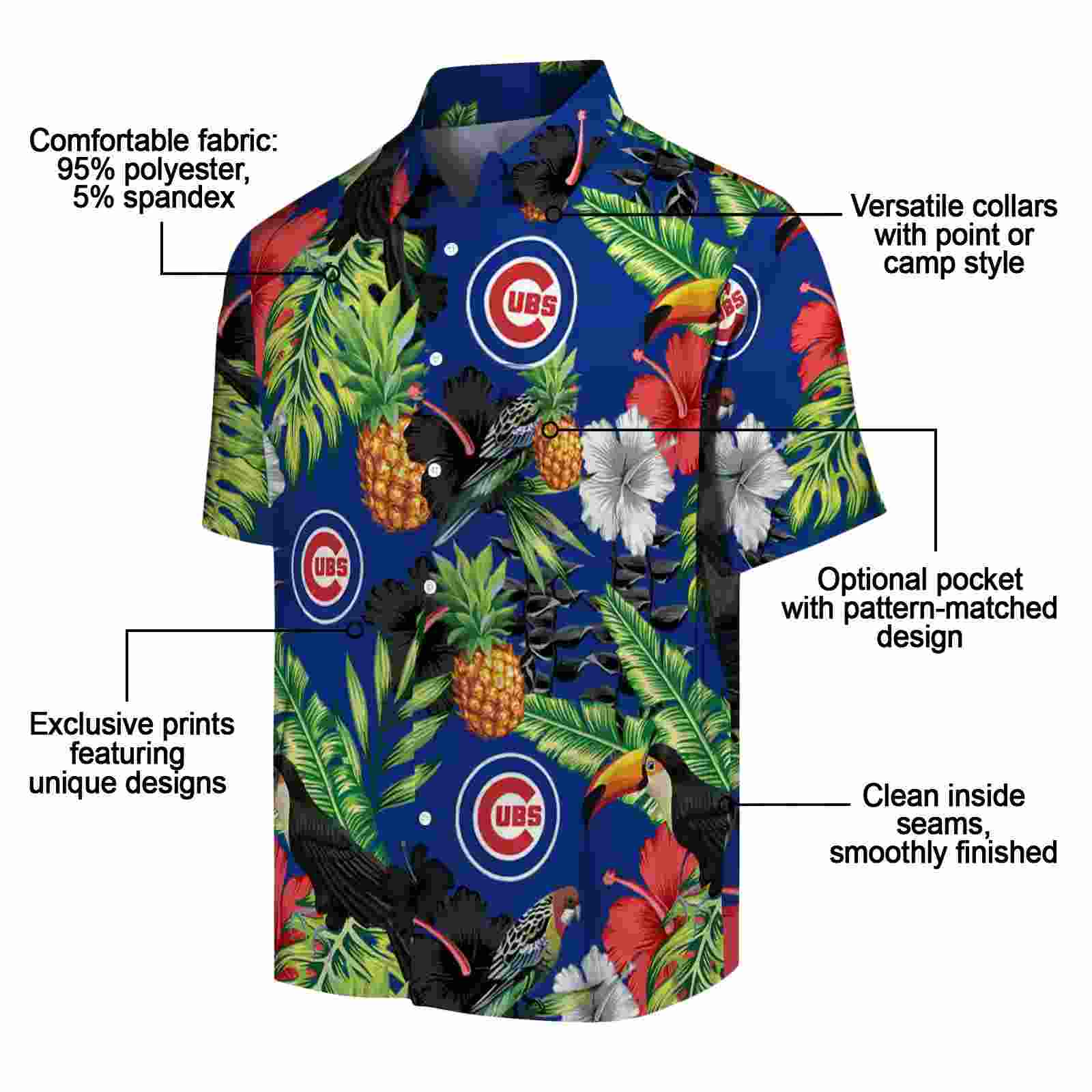 chicago cubs toucan hibiscus pineapple blue green hawaiian shirt new arrival