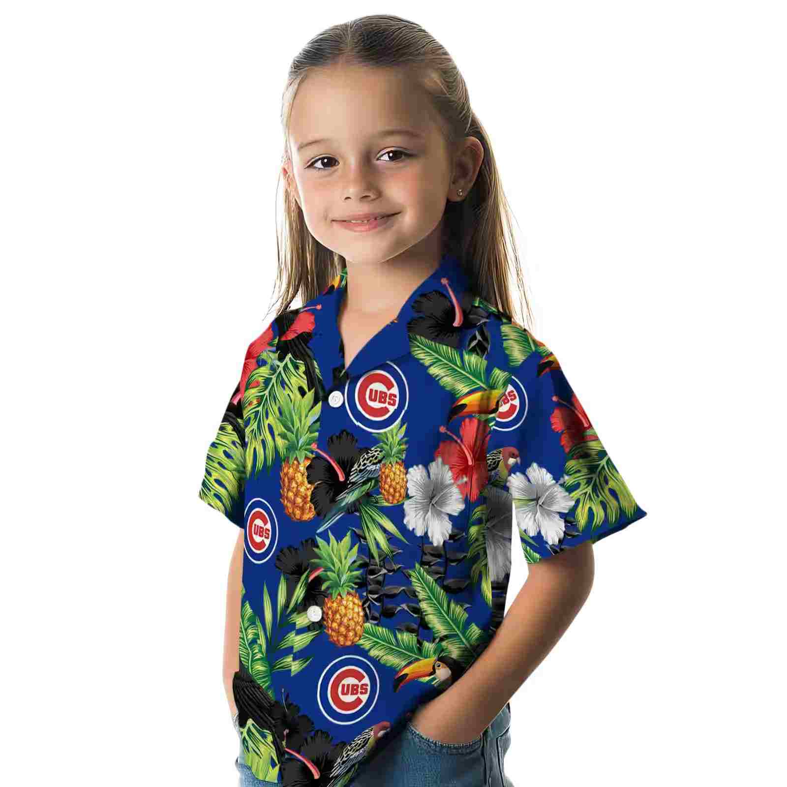 chicago cubs toucan hibiscus pineapple blue green hawaiian shirt premium grade