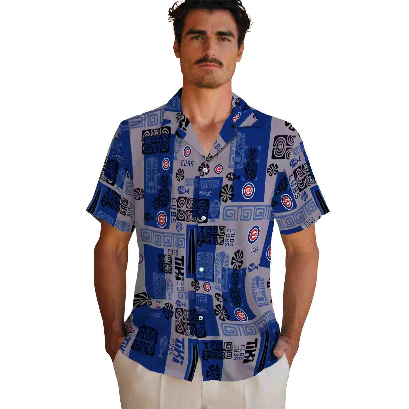 chicago cubs tribal symbols blue hawaiian shirt fashion forward