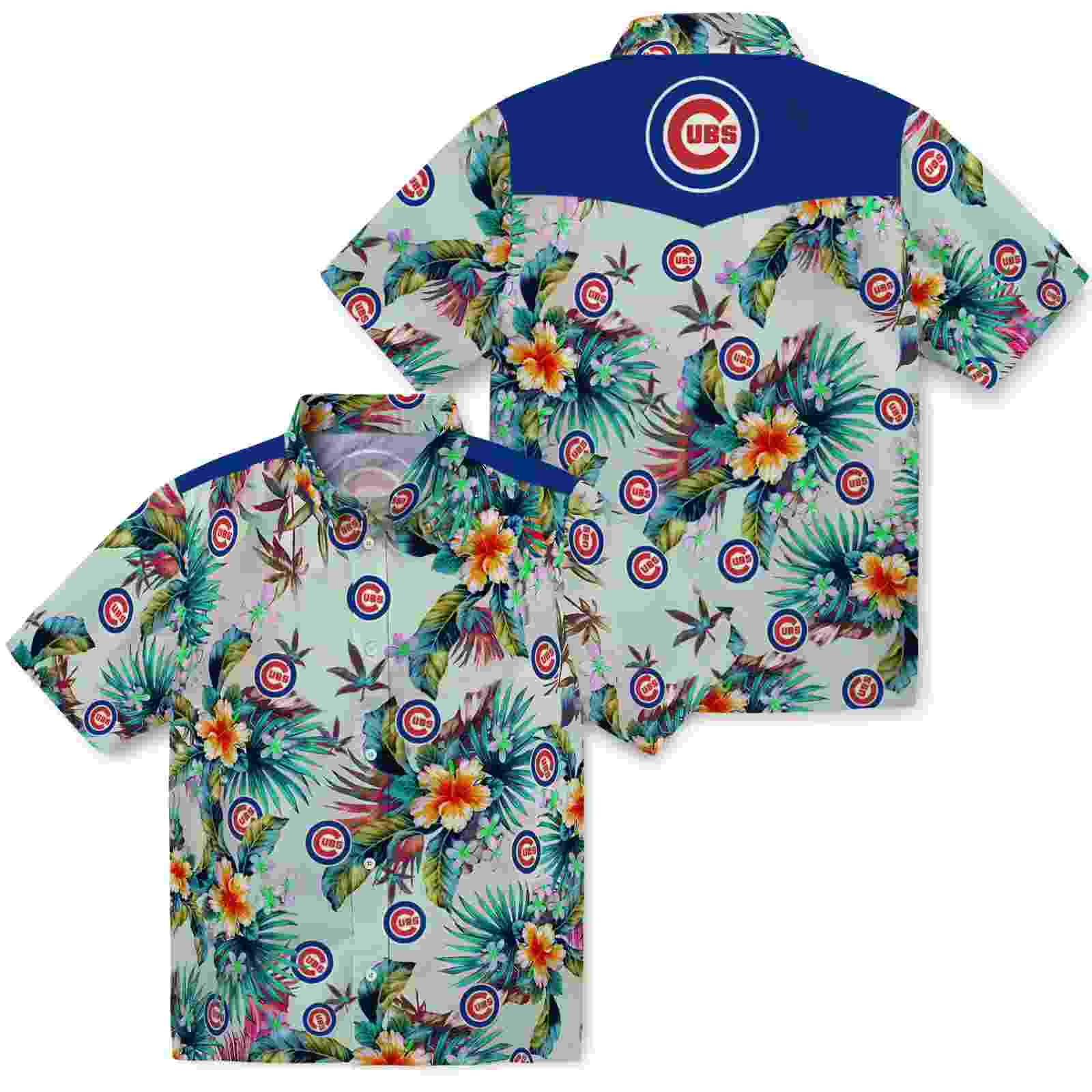 chicago cubs tropical foliage green hawaiian shirt high quality