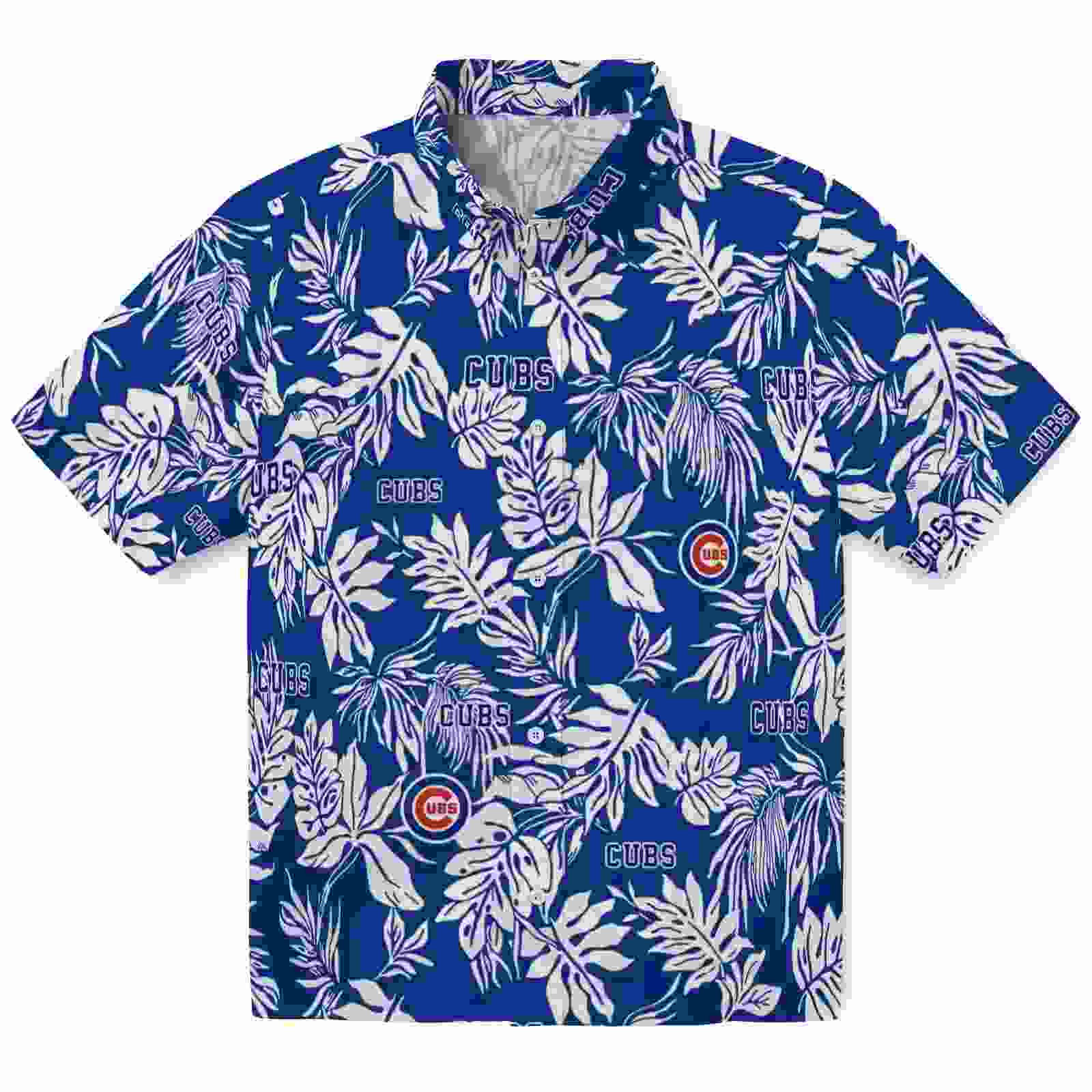 Chicago Cubs Tropical Leaf Blue White Hawaiian Shirt