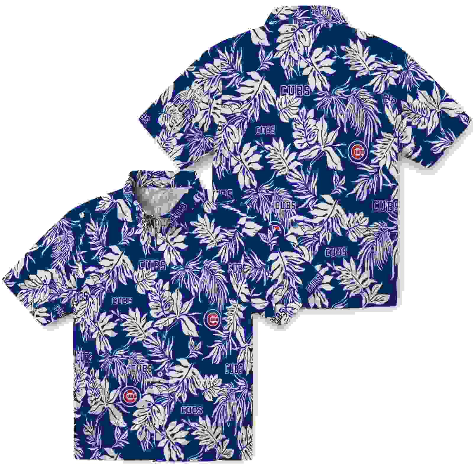 chicago cubs tropical leaf blue white hawaiian shirt high quality