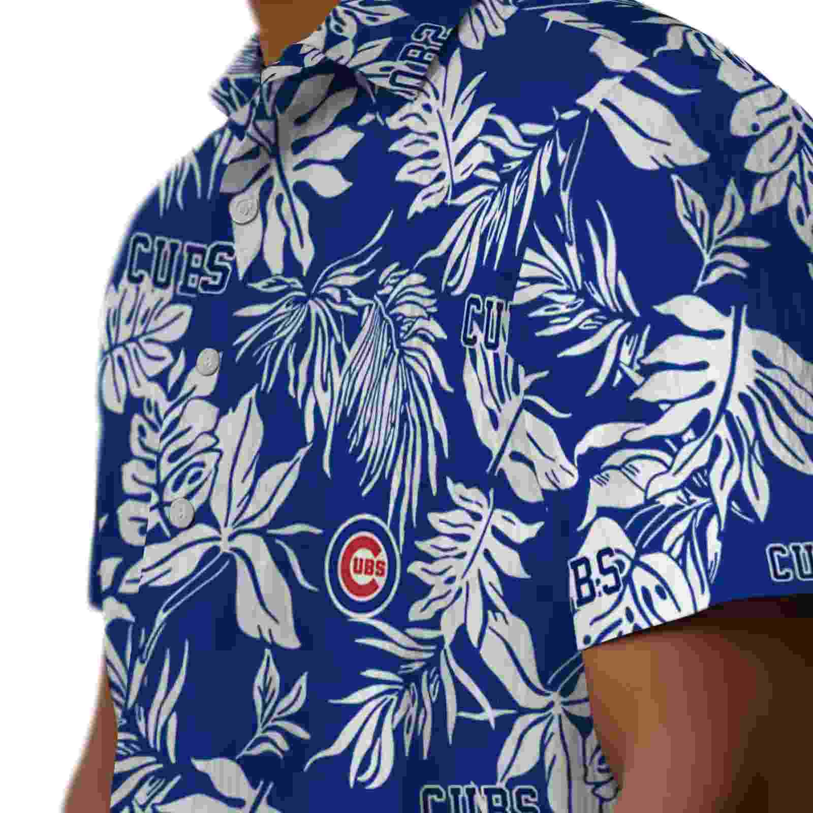 chicago cubs tropical leaf blue white hawaiian shirt trendy