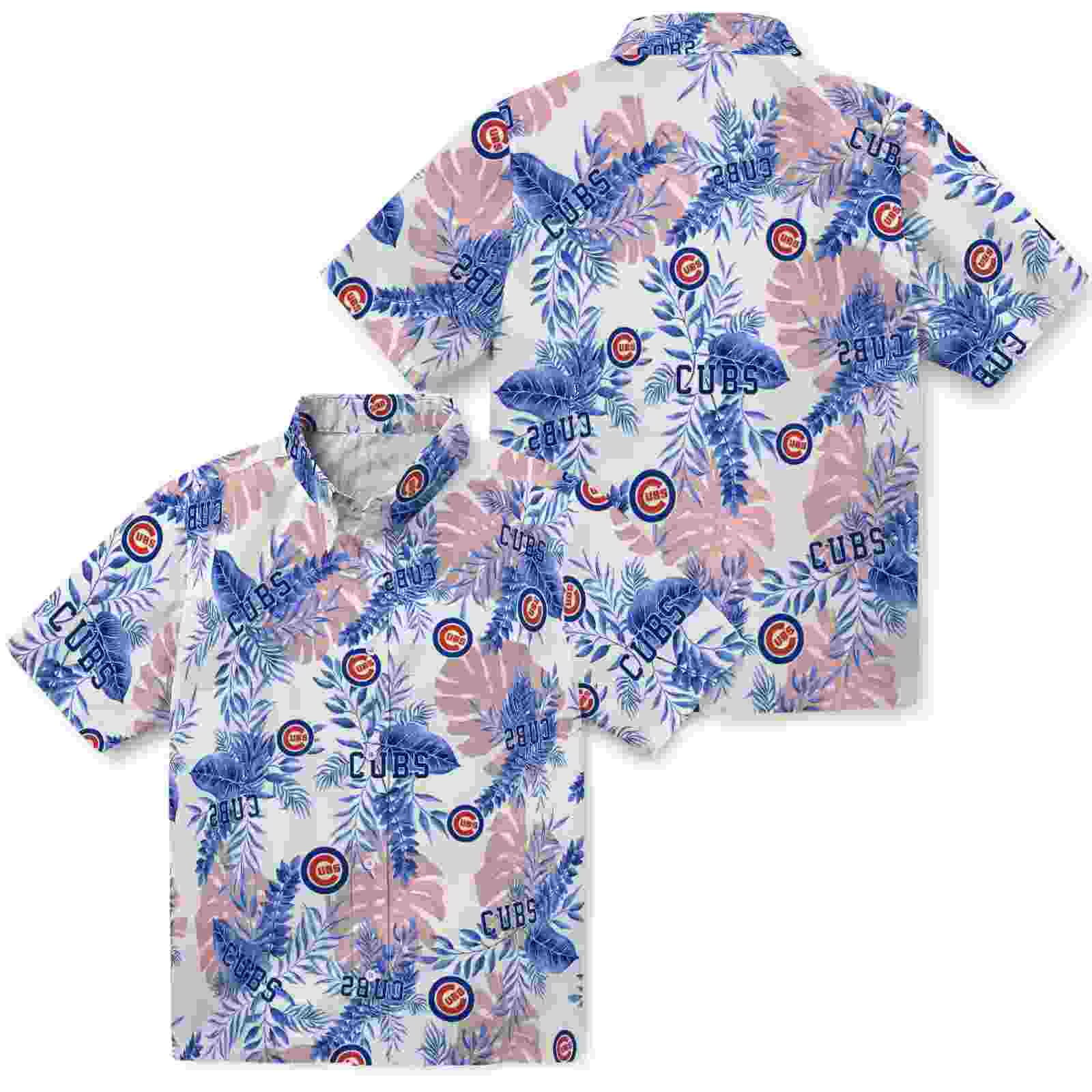 chicago cubs tropical leaves white hawaiian shirt high quality