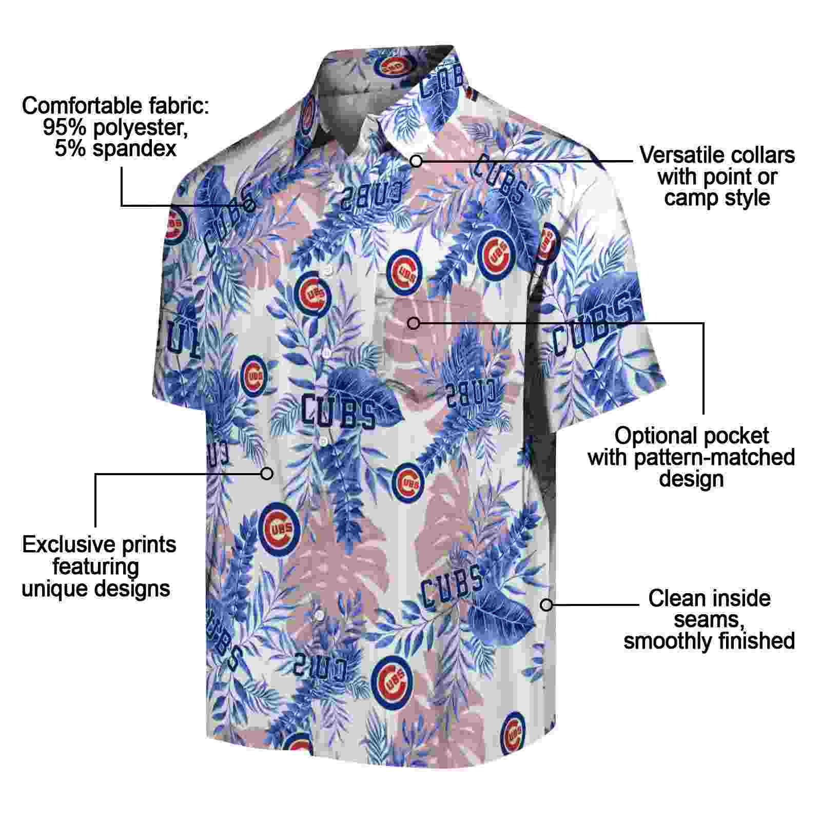 chicago cubs tropical leaves white hawaiian shirt new arrival