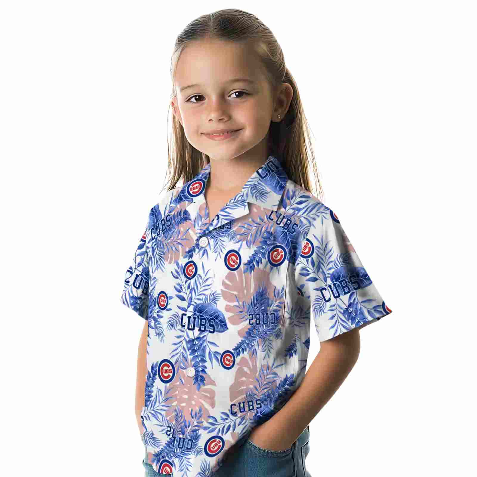 chicago cubs tropical leaves white hawaiian shirt premium grade