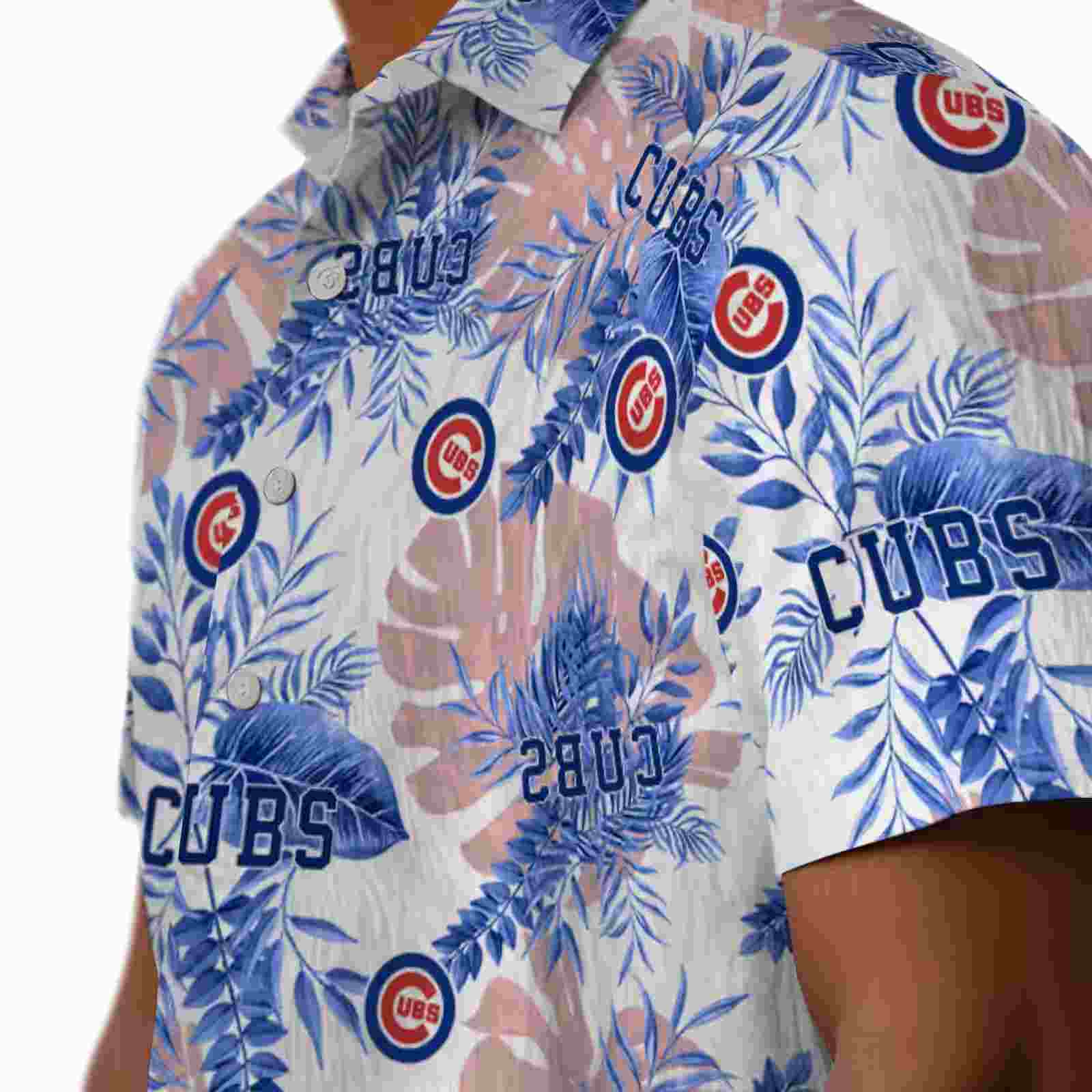 chicago cubs tropical leaves white hawaiian shirt trendy