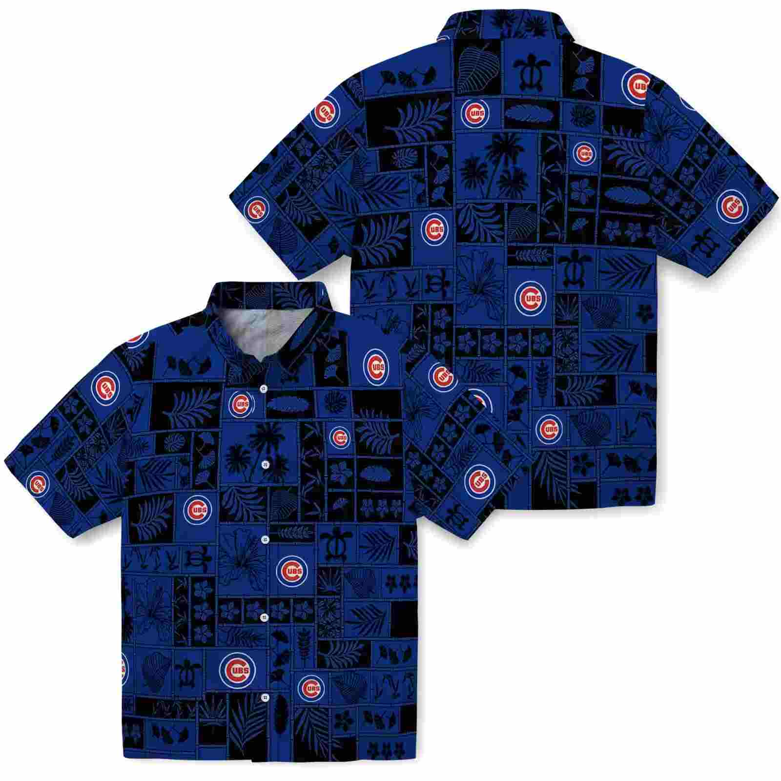 chicago cubs tropical patchwork blue black hawaiian shirt high quality