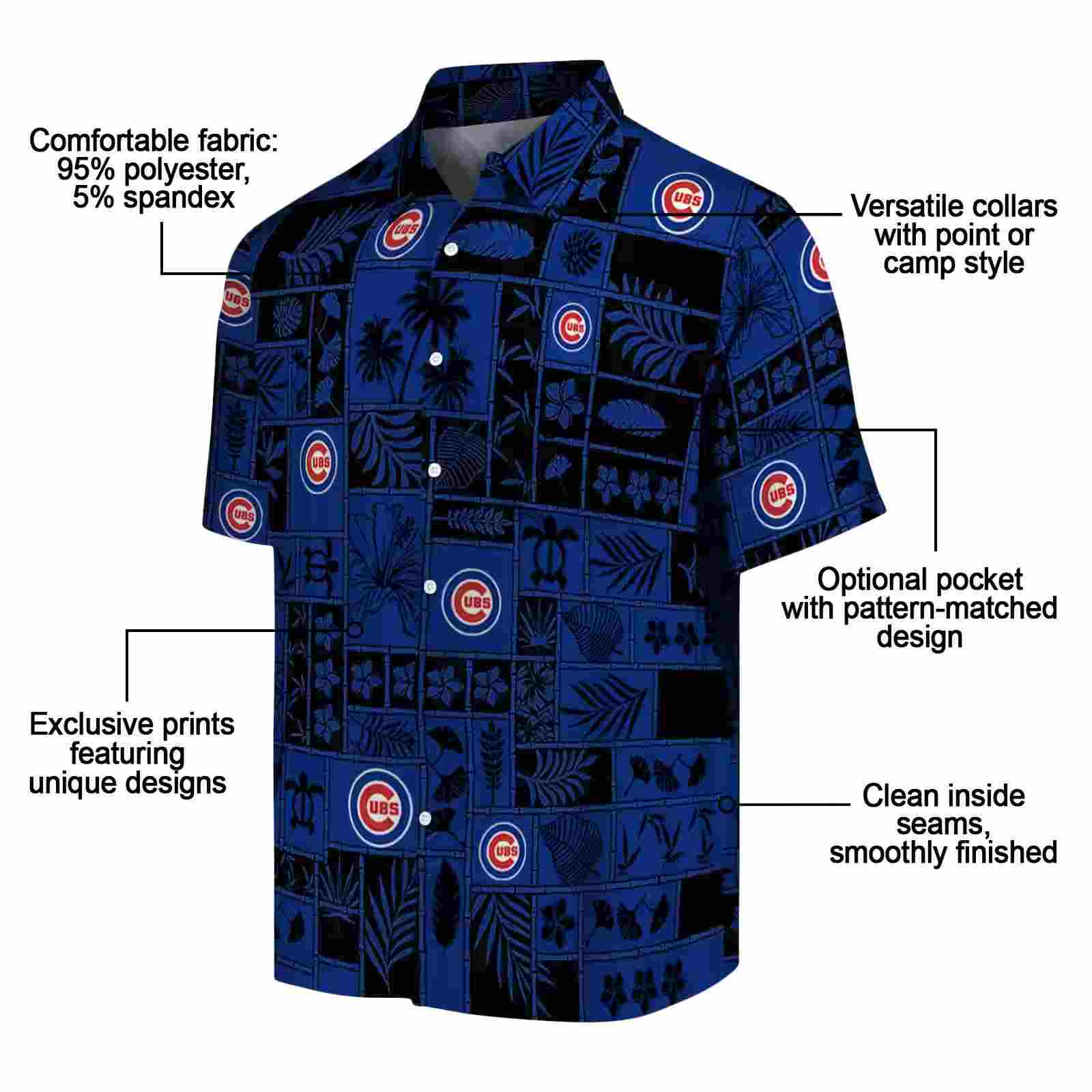 chicago cubs tropical patchwork blue black hawaiian shirt new arrival