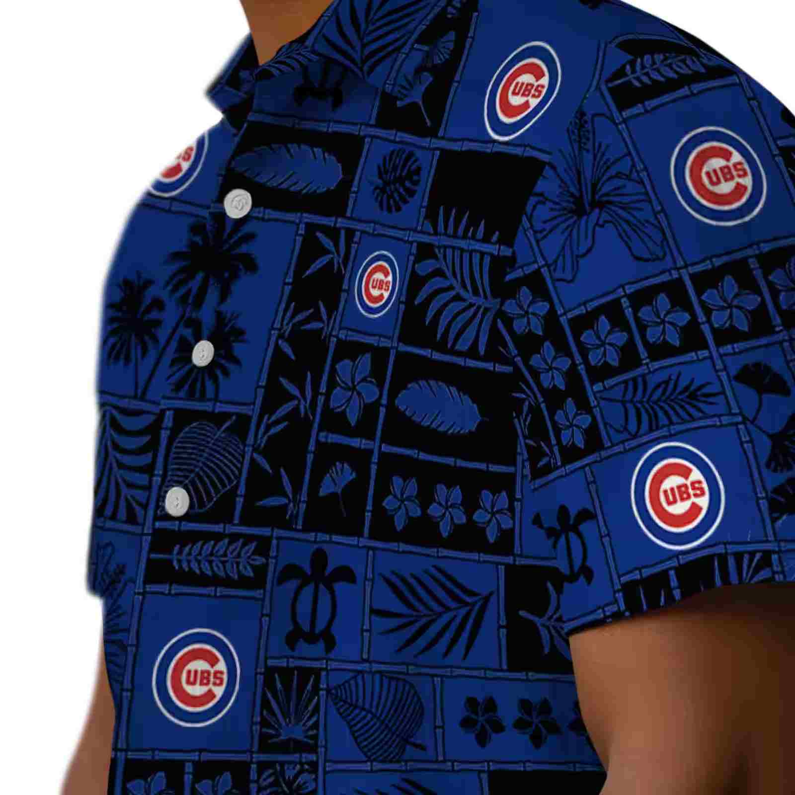 chicago cubs tropical patchwork blue black hawaiian shirt trendy