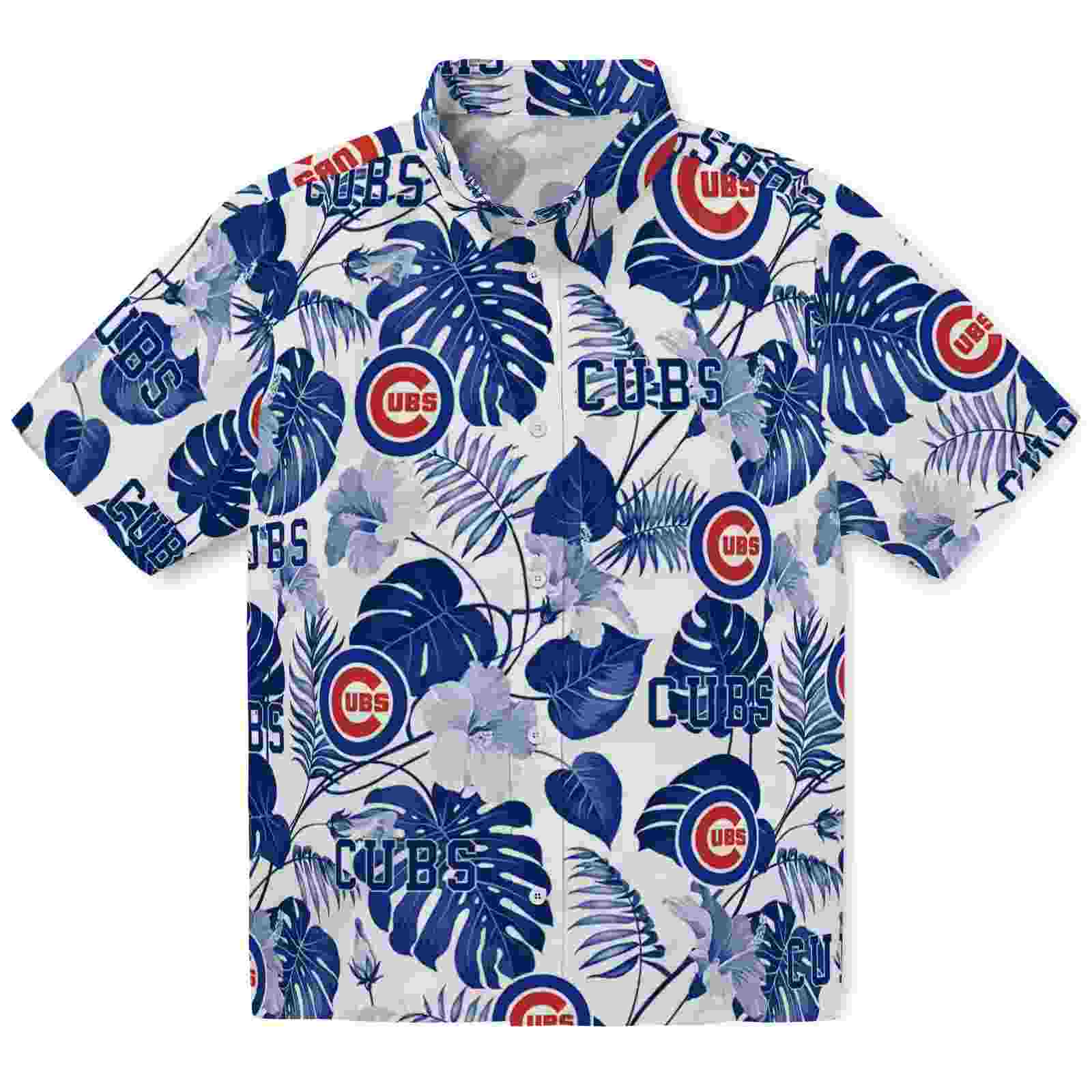 Chicago Cubs Tropical Plants Blue White Hawaiian Shirt