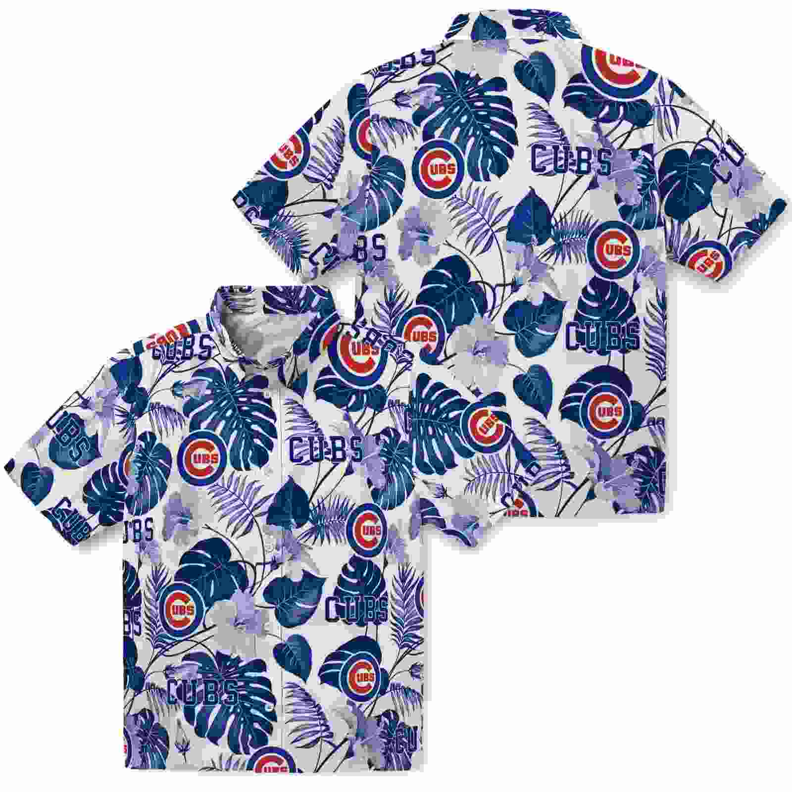 chicago cubs tropical plants blue white hawaiian shirt high quality