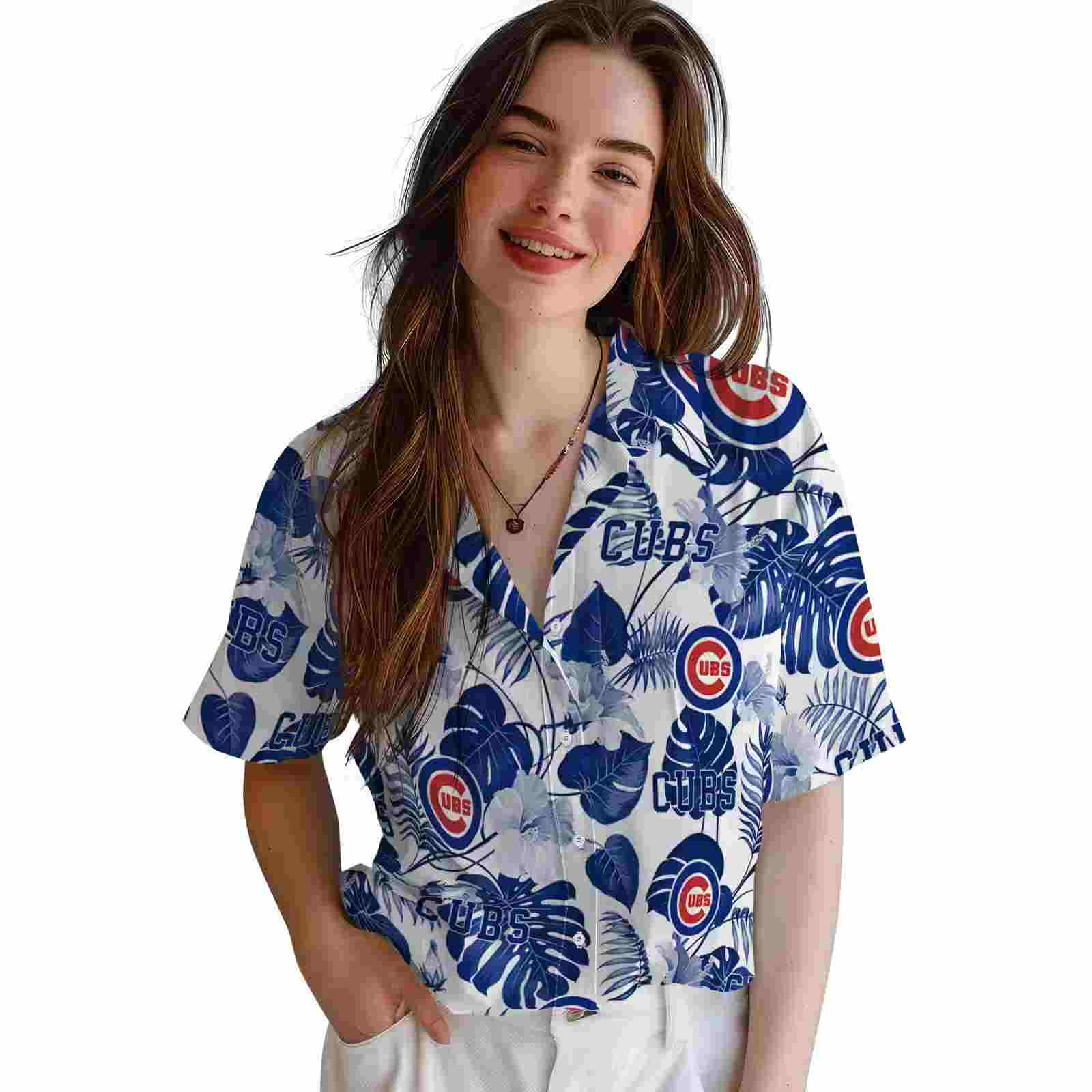 chicago cubs tropical plants blue white hawaiian shirt latest model