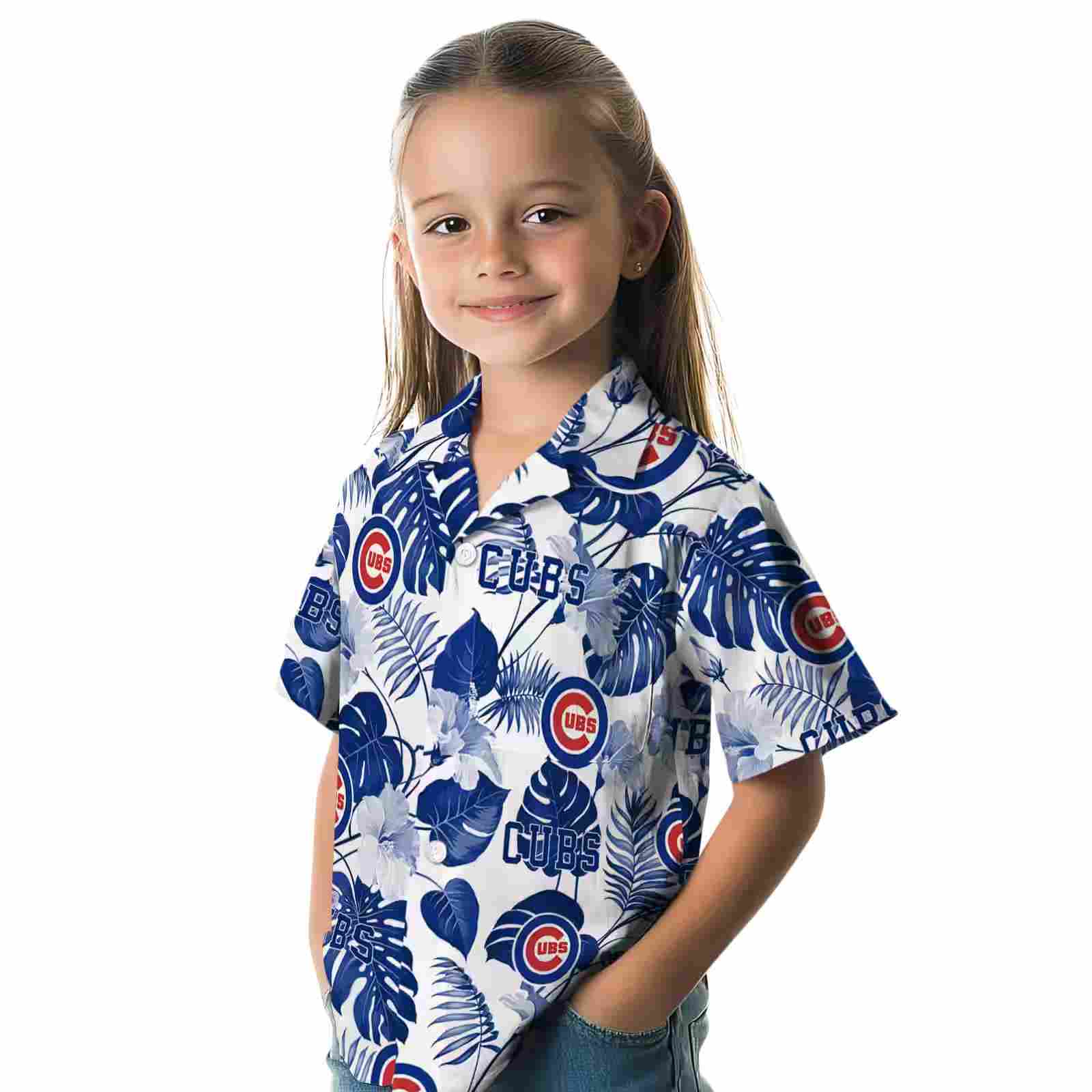 chicago cubs tropical plants blue white hawaiian shirt premium grade