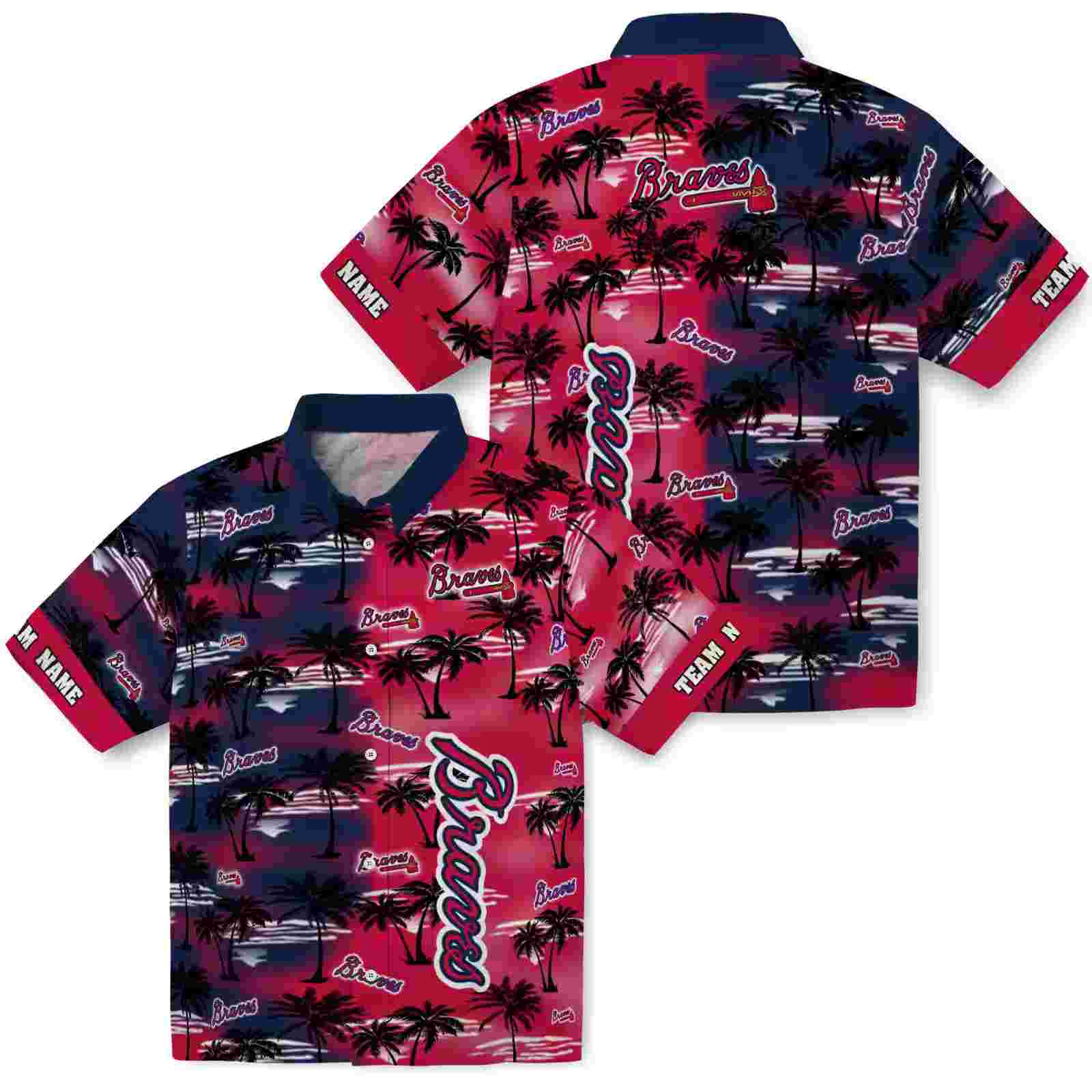 custom atlanta braves palm silhouettes navy hawaiian shirt high quality