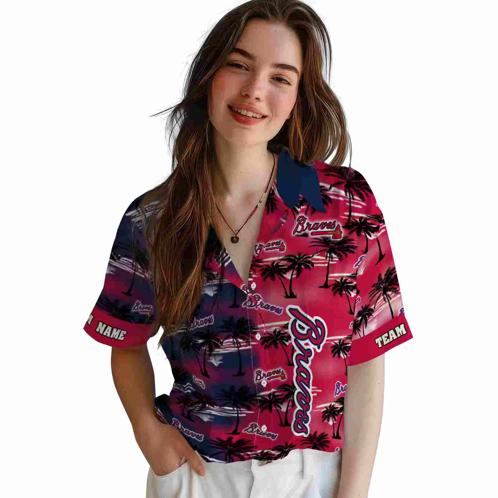 custom atlanta braves palm silhouettes navy hawaiian shirt latest model