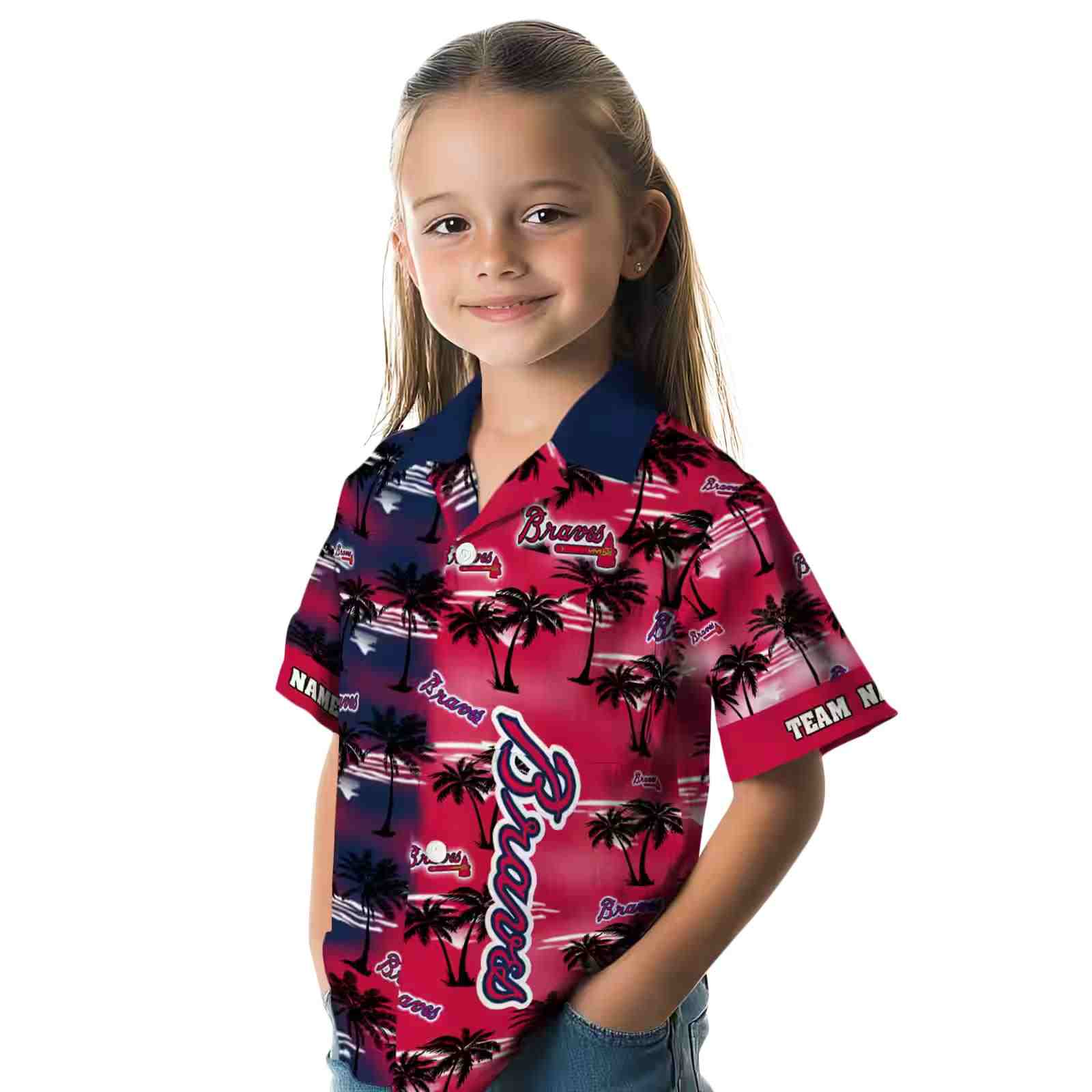 custom atlanta braves palm silhouettes navy hawaiian shirt premium grade