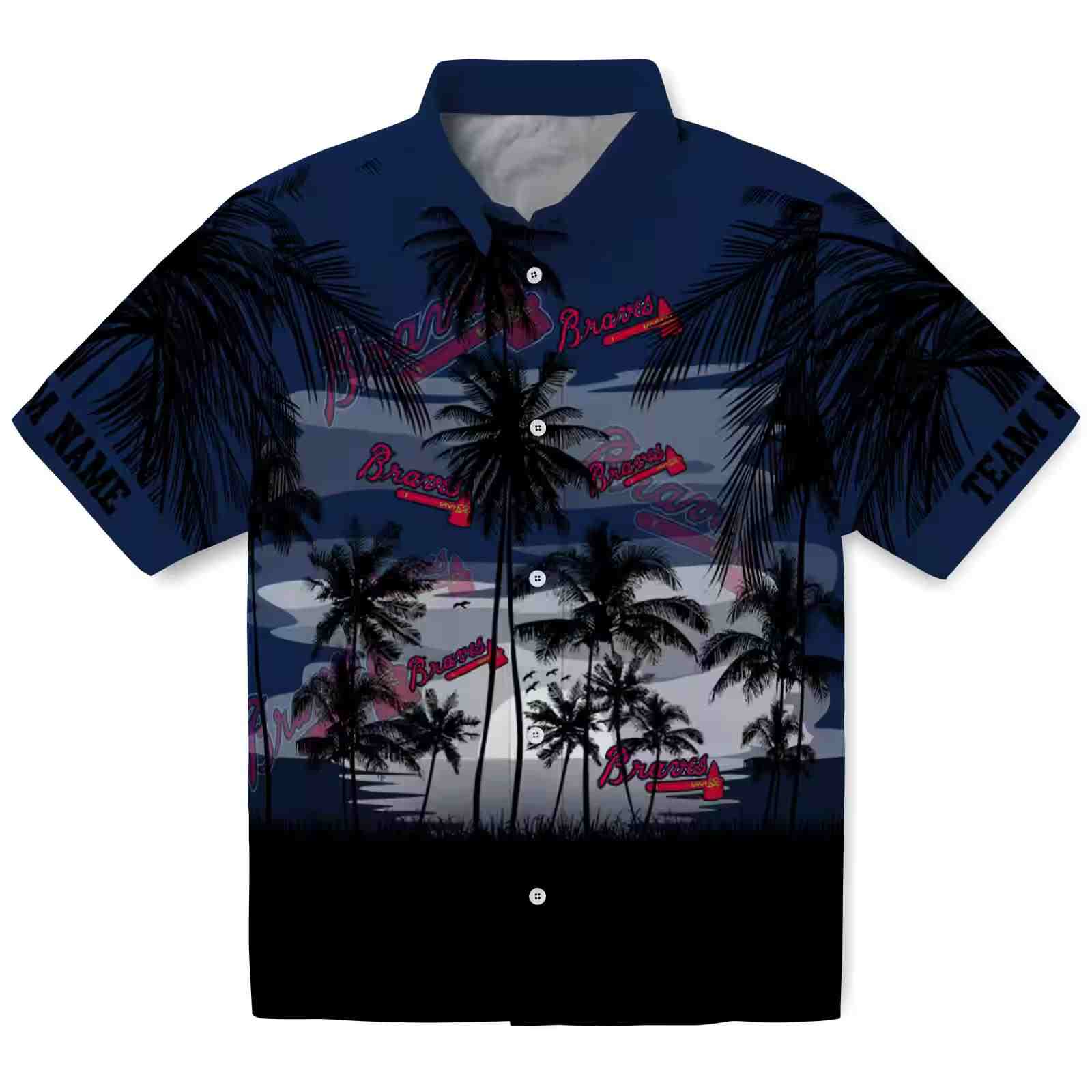 Custom Atlanta Braves Sunset Scene Navy Black Hawaiian Shirt