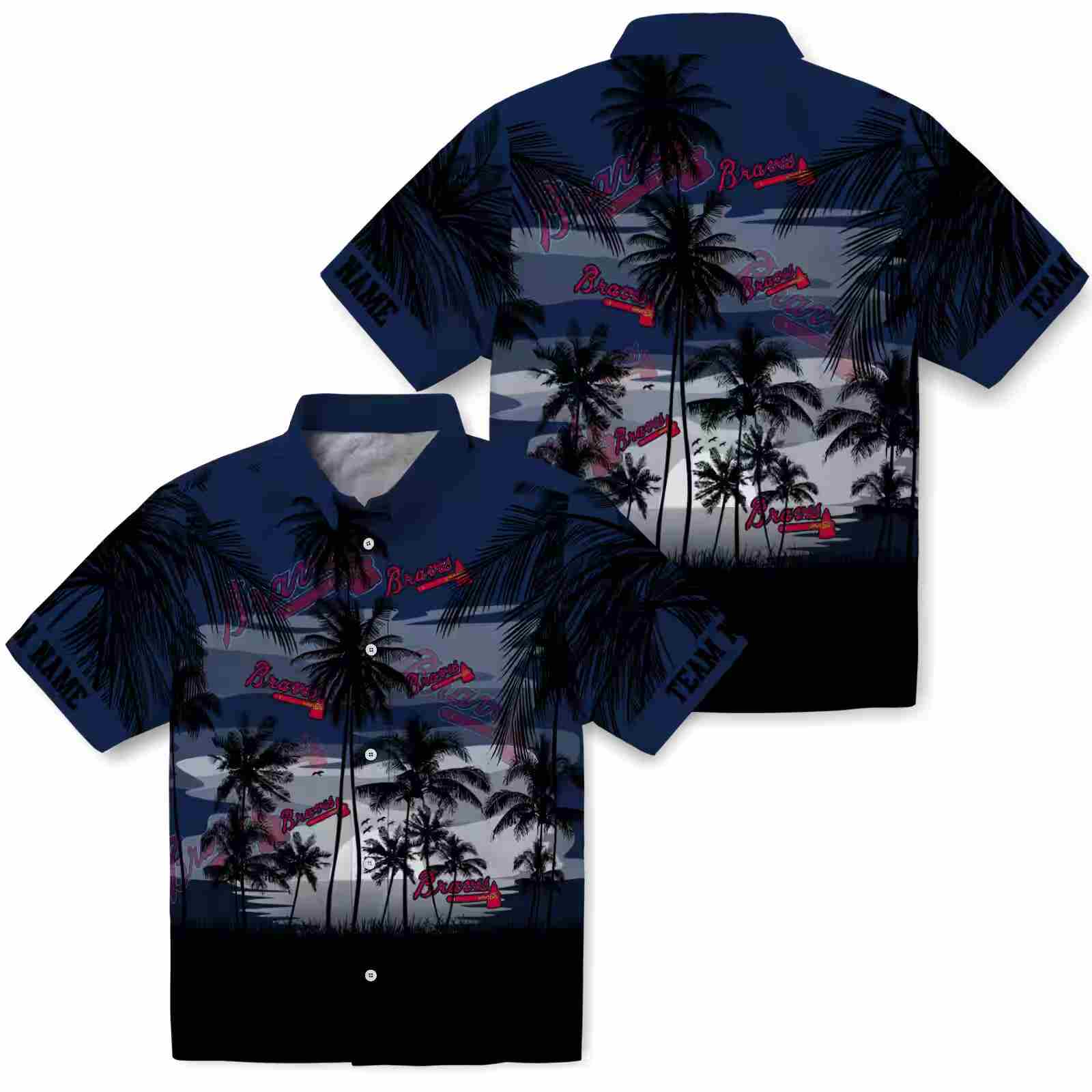 custom atlanta braves sunset scene navy black hawaiian shirt high quality