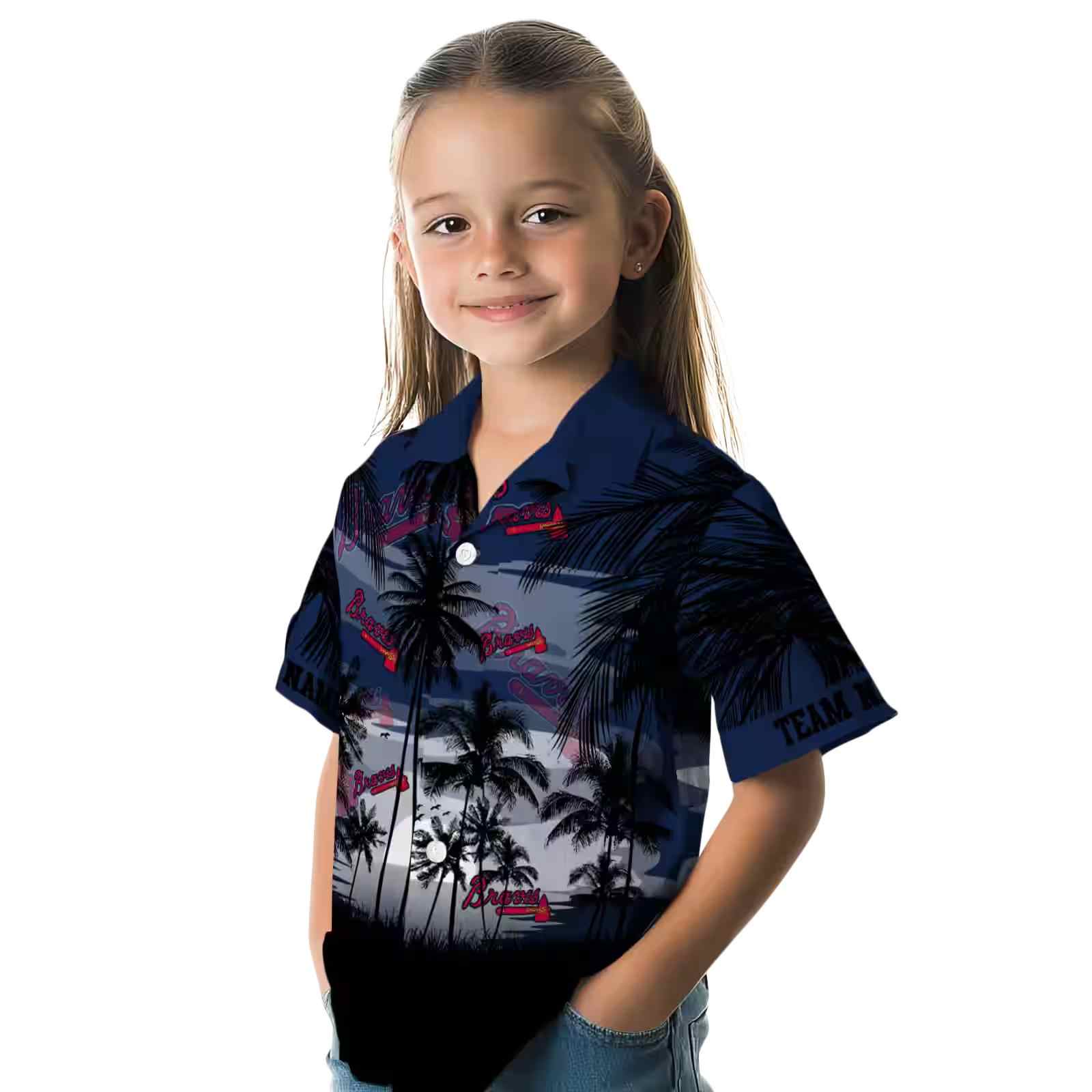 custom atlanta braves sunset scene navy black hawaiian shirt premium grade