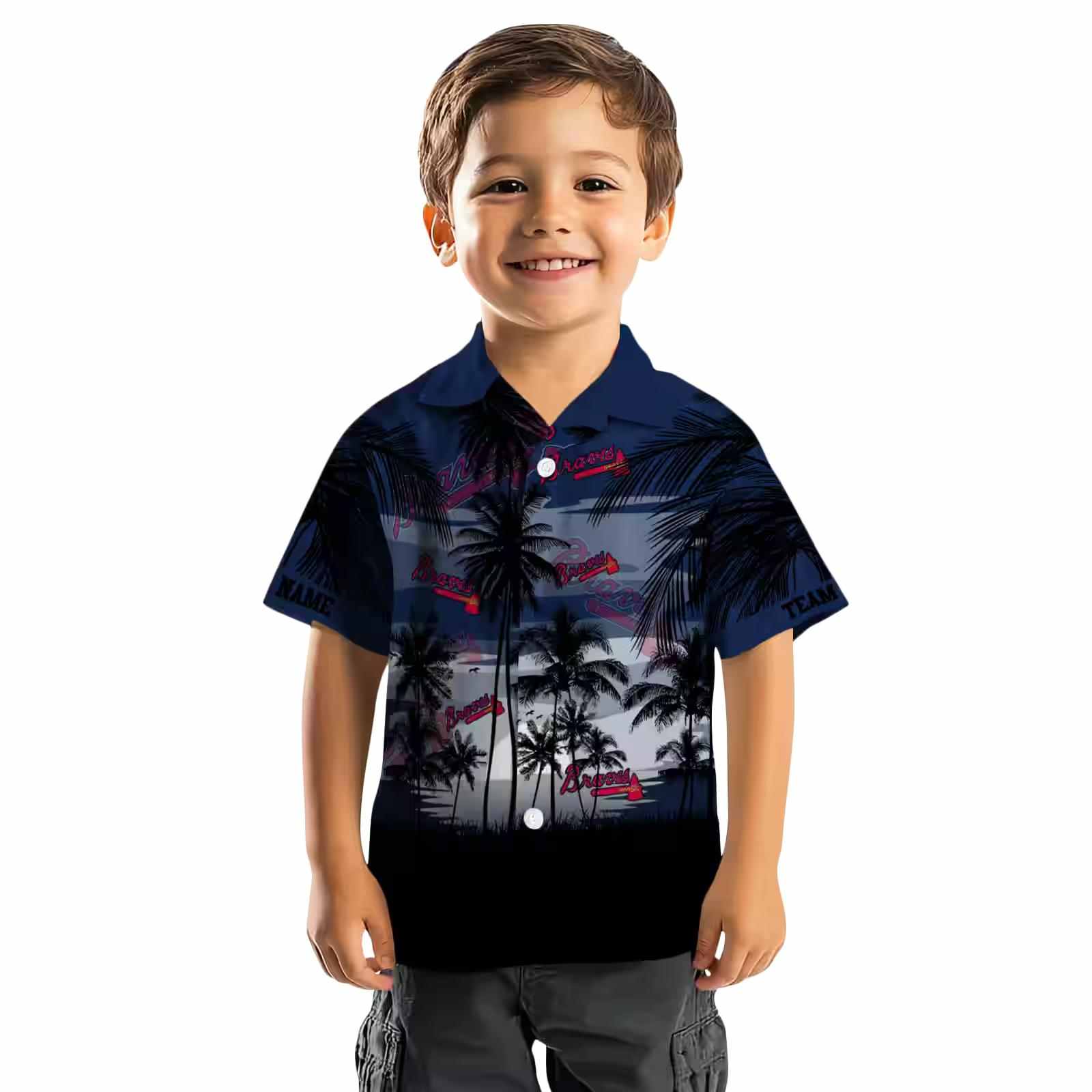 custom atlanta braves sunset scene navy black hawaiian shirt top rated