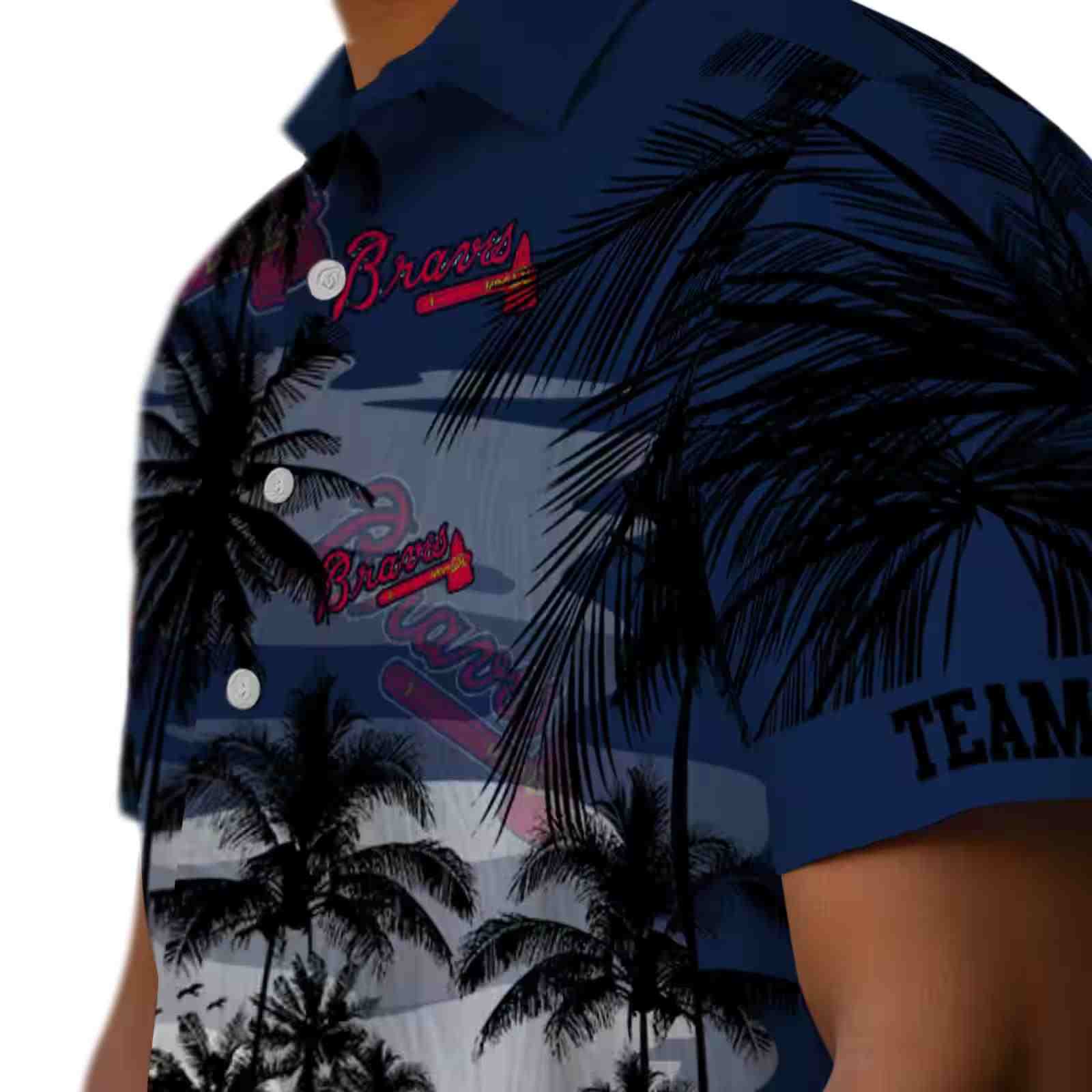 custom atlanta braves sunset scene navy black hawaiian shirt trendy