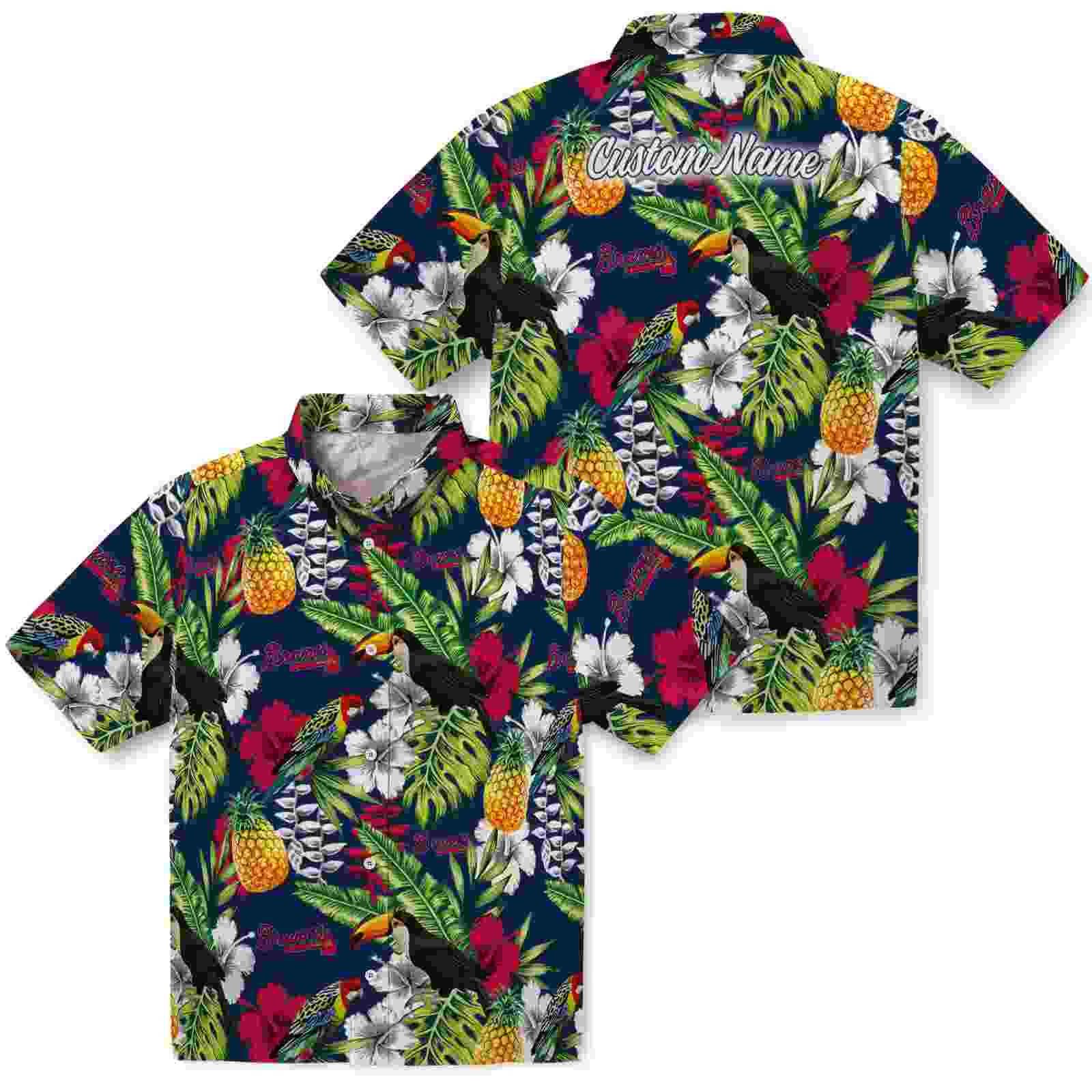 custom atlanta braves tropical toucan navy green hawaiian shirt high quality