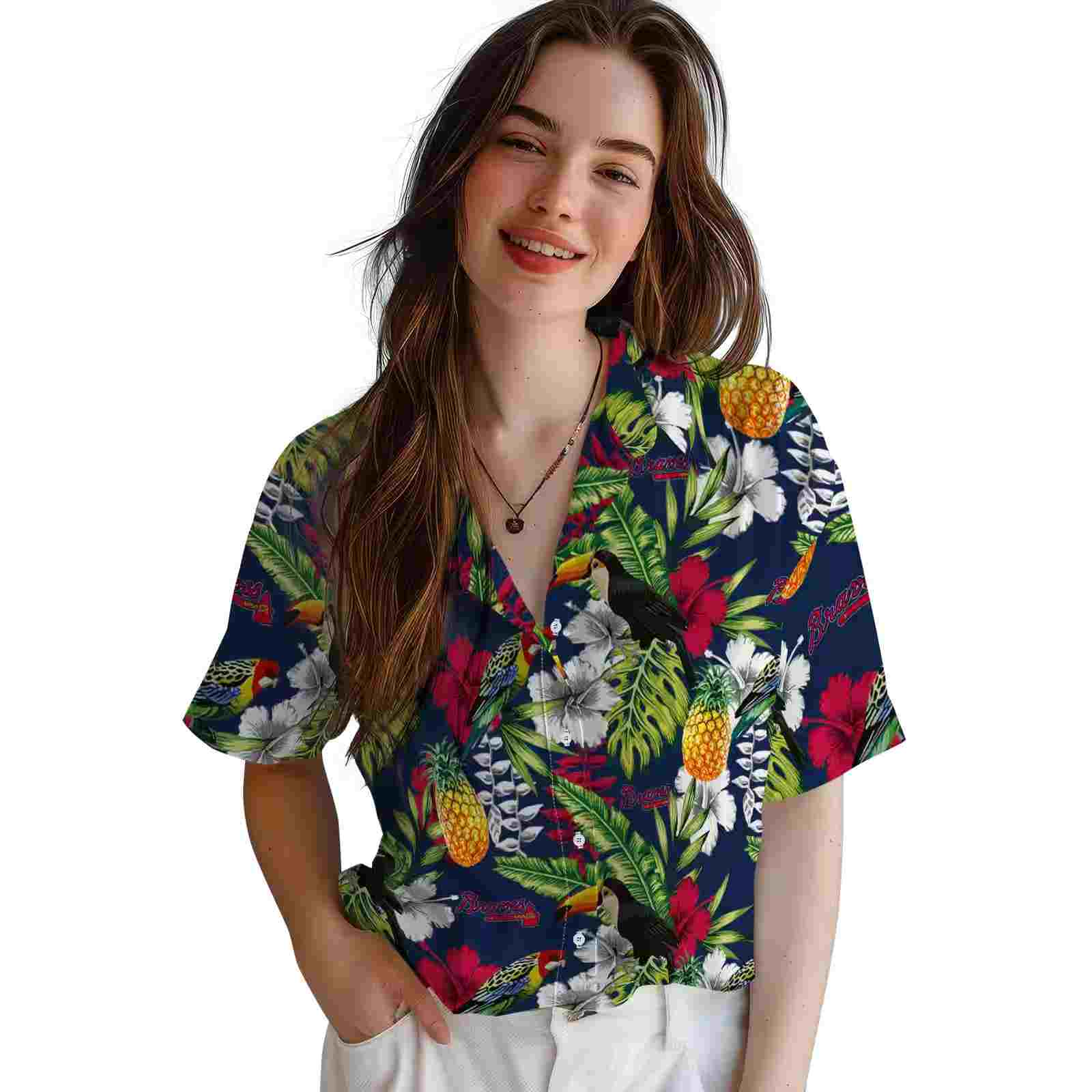 custom atlanta braves tropical toucan navy green hawaiian shirt latest model