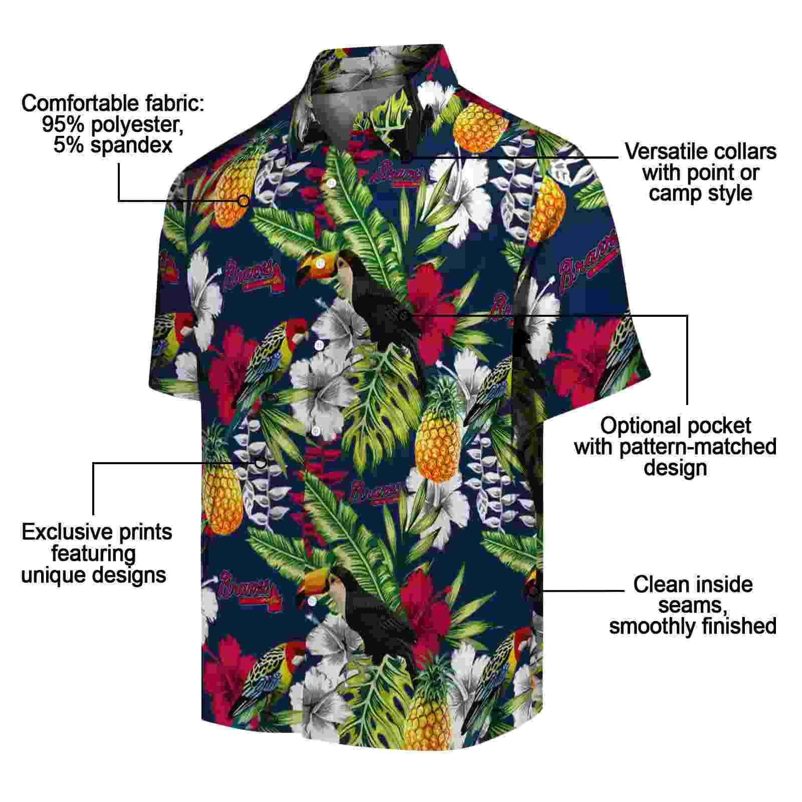 custom atlanta braves tropical toucan navy green hawaiian shirt new arrival