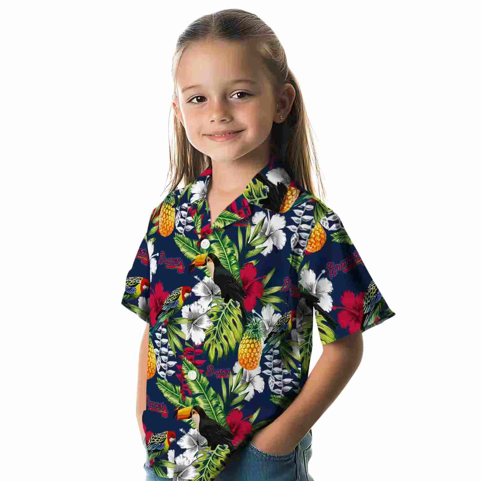 custom atlanta braves tropical toucan navy green hawaiian shirt premium grade