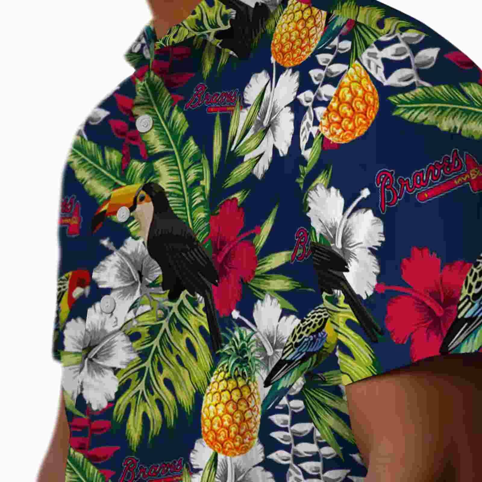 custom atlanta braves tropical toucan navy green hawaiian shirt trendy