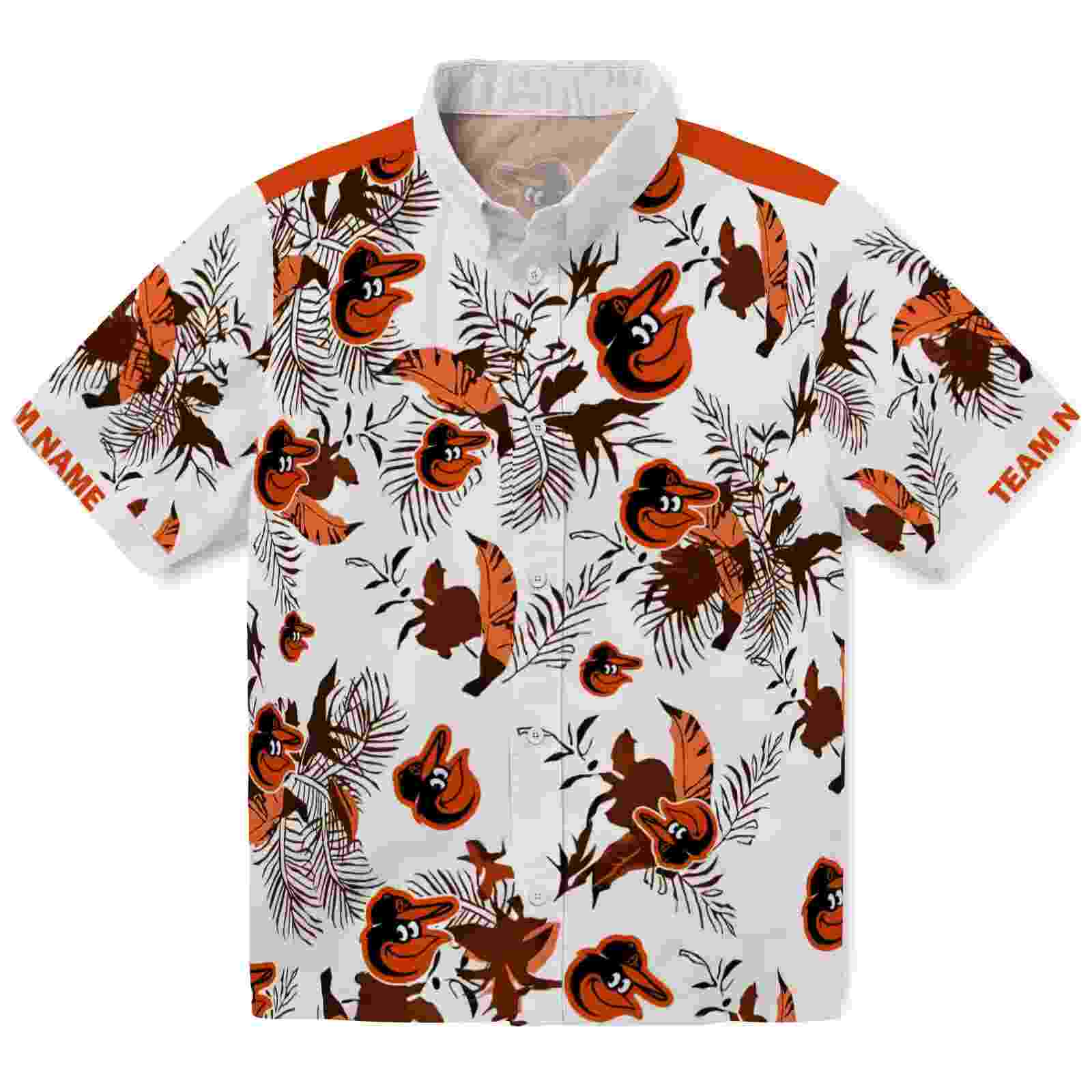 Custom Baltimore Orioles Botanical Theme Orange White Hawaiian Shirt