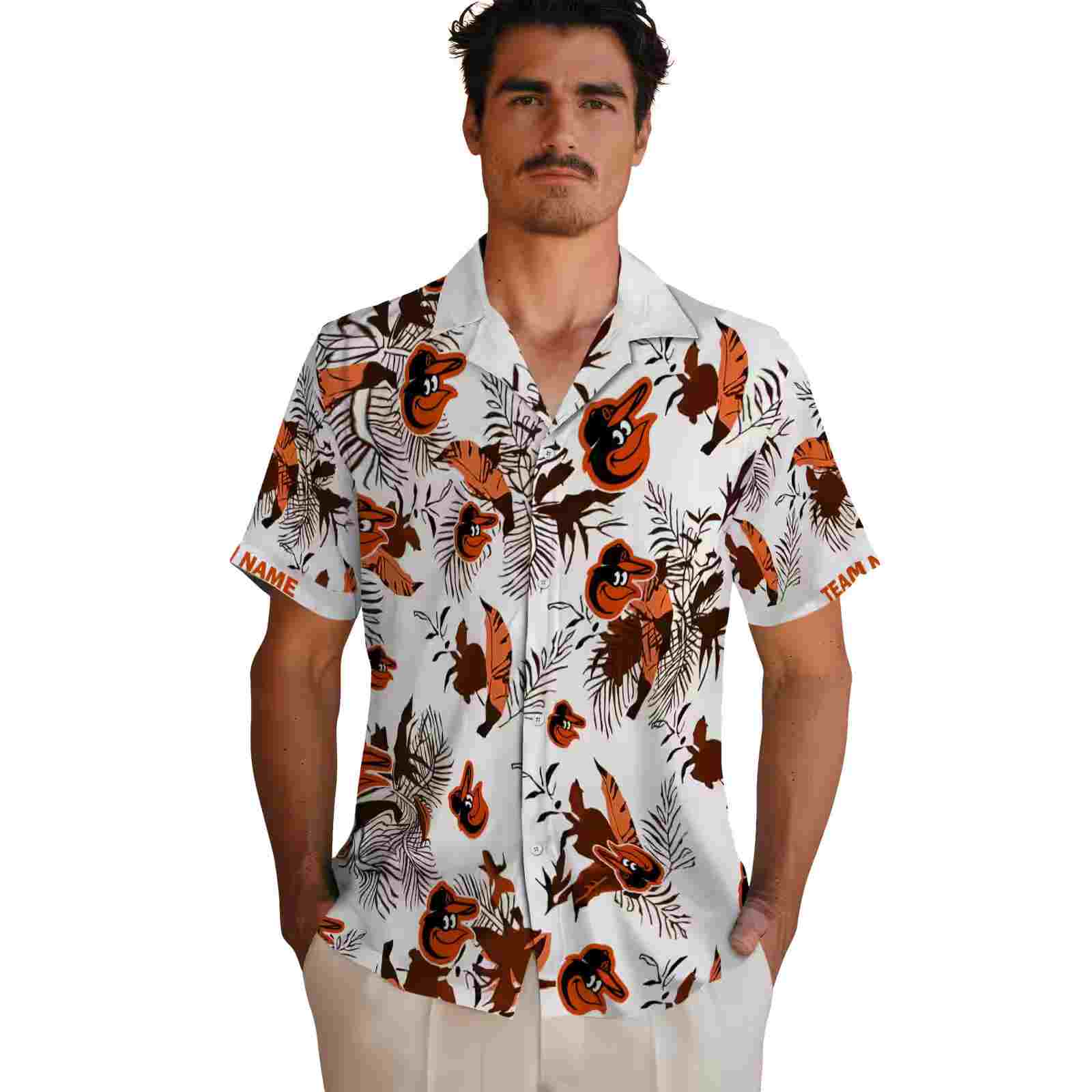 custom baltimore orioles botanical theme orange white hawaiian shirt fashion forward