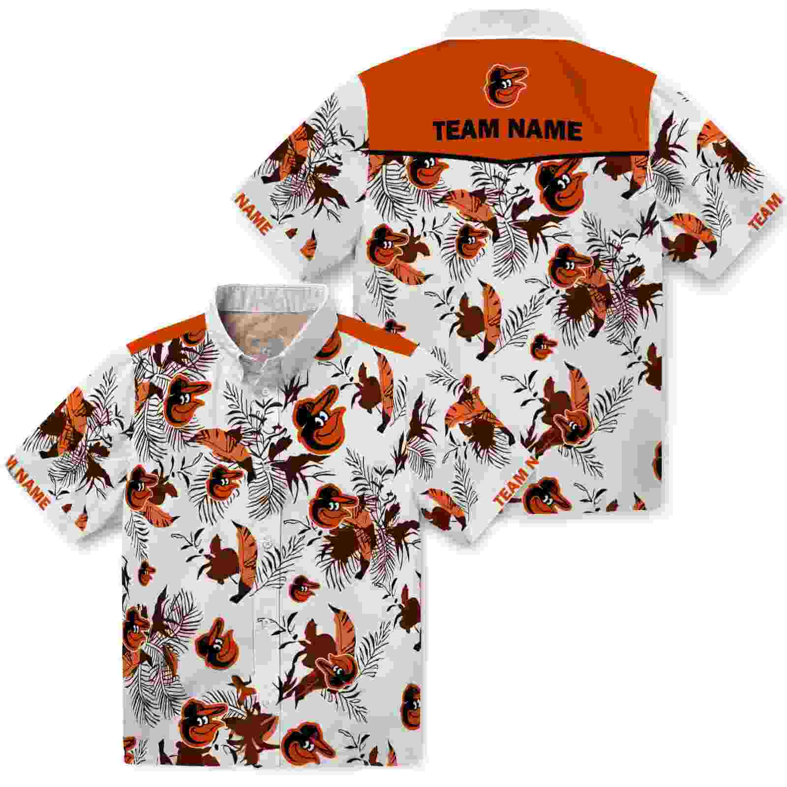 custom baltimore orioles botanical theme orange white hawaiian shirt high quality