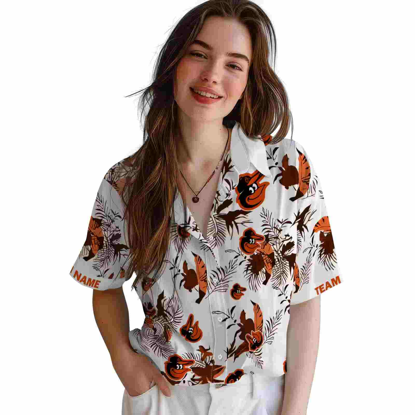 custom baltimore orioles botanical theme orange white hawaiian shirt latest model