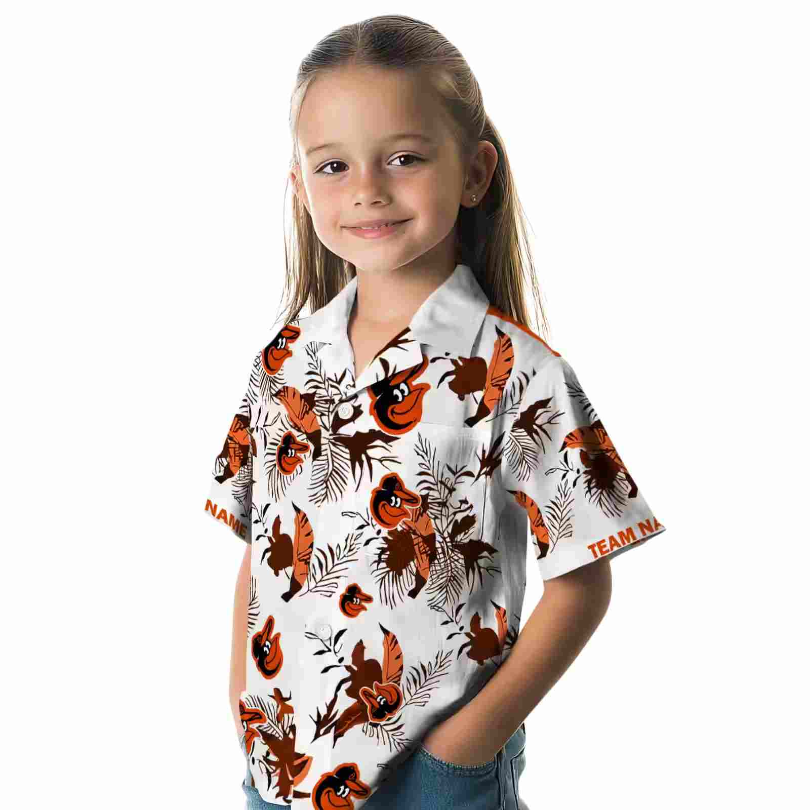 custom baltimore orioles botanical theme orange white hawaiian shirt premium grade