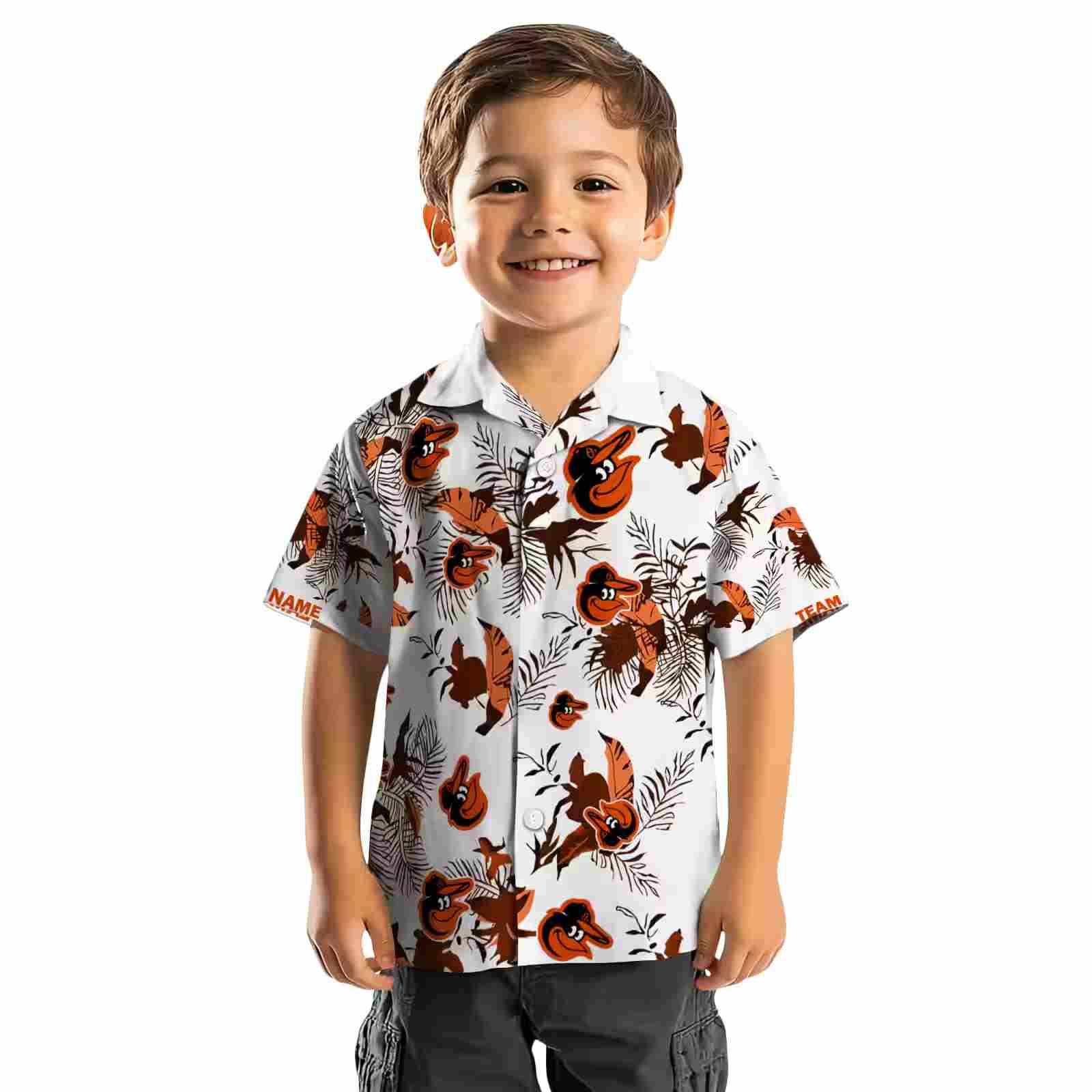 custom baltimore orioles botanical theme orange white hawaiian shirt top rated